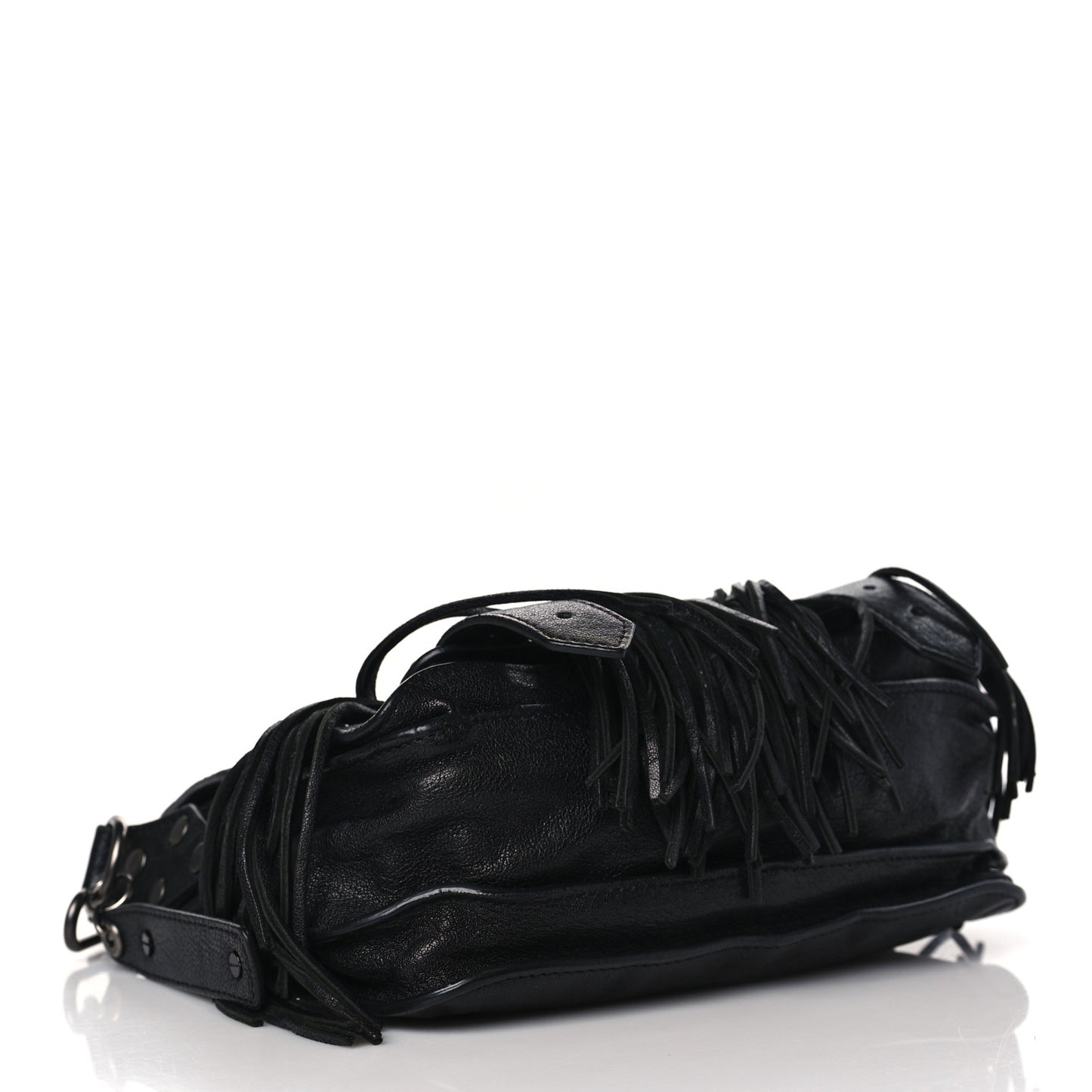 Lambskin Fringe PS1 Crossbody Pouch Black