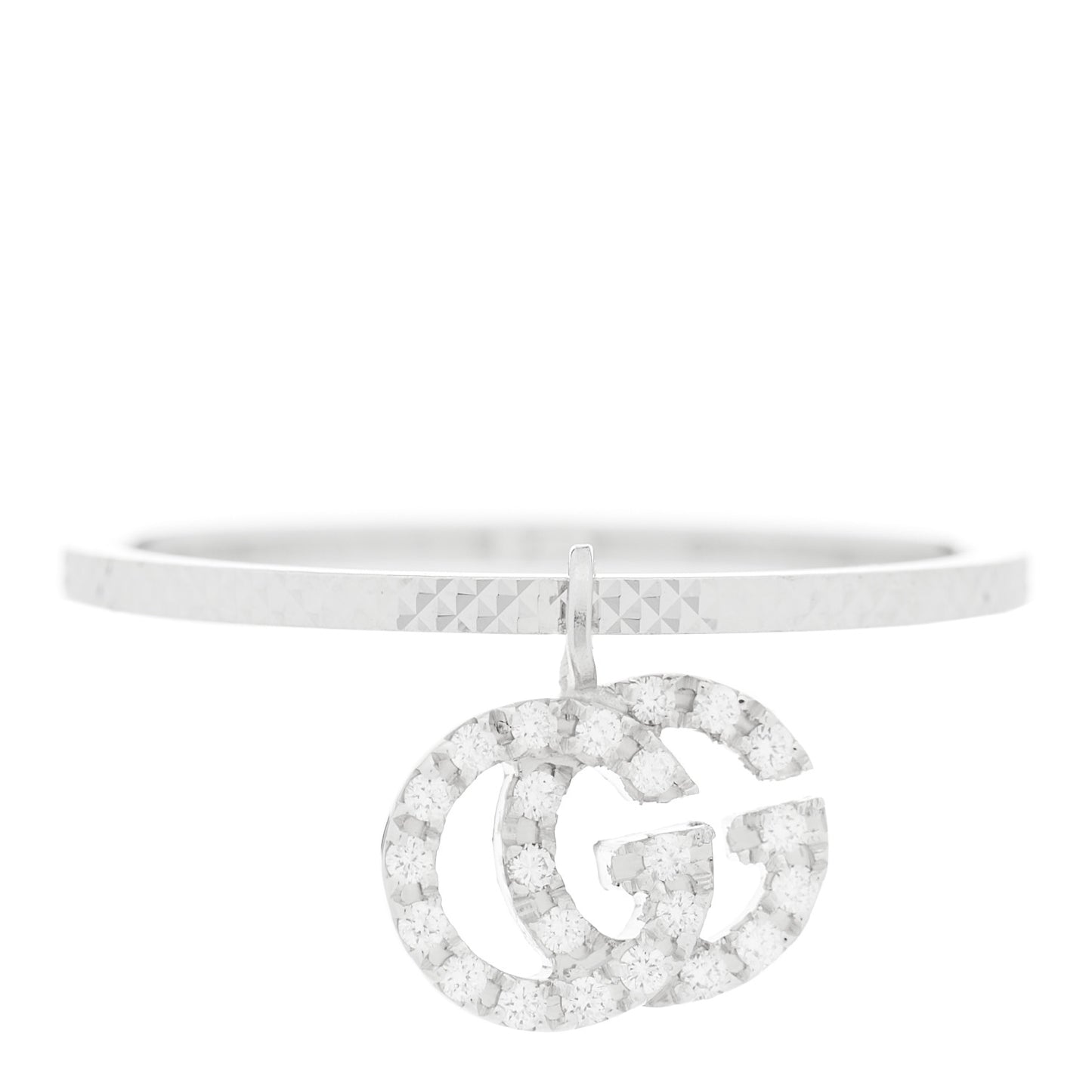 18K White Gold Diamond GG Running Charm Ring 55 7.25