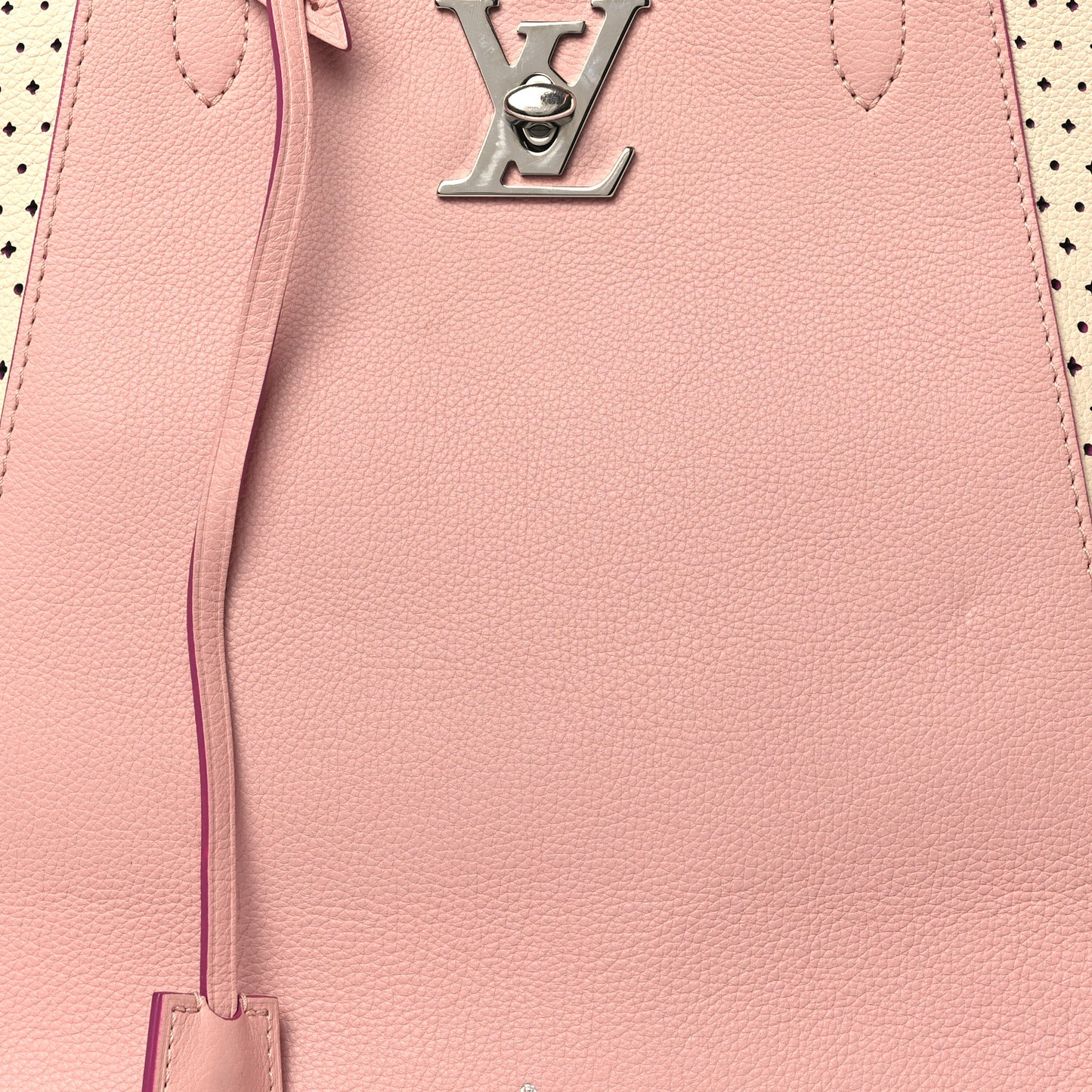 Calfskin Perforated Lockme Cabas Rose Poudre Creme