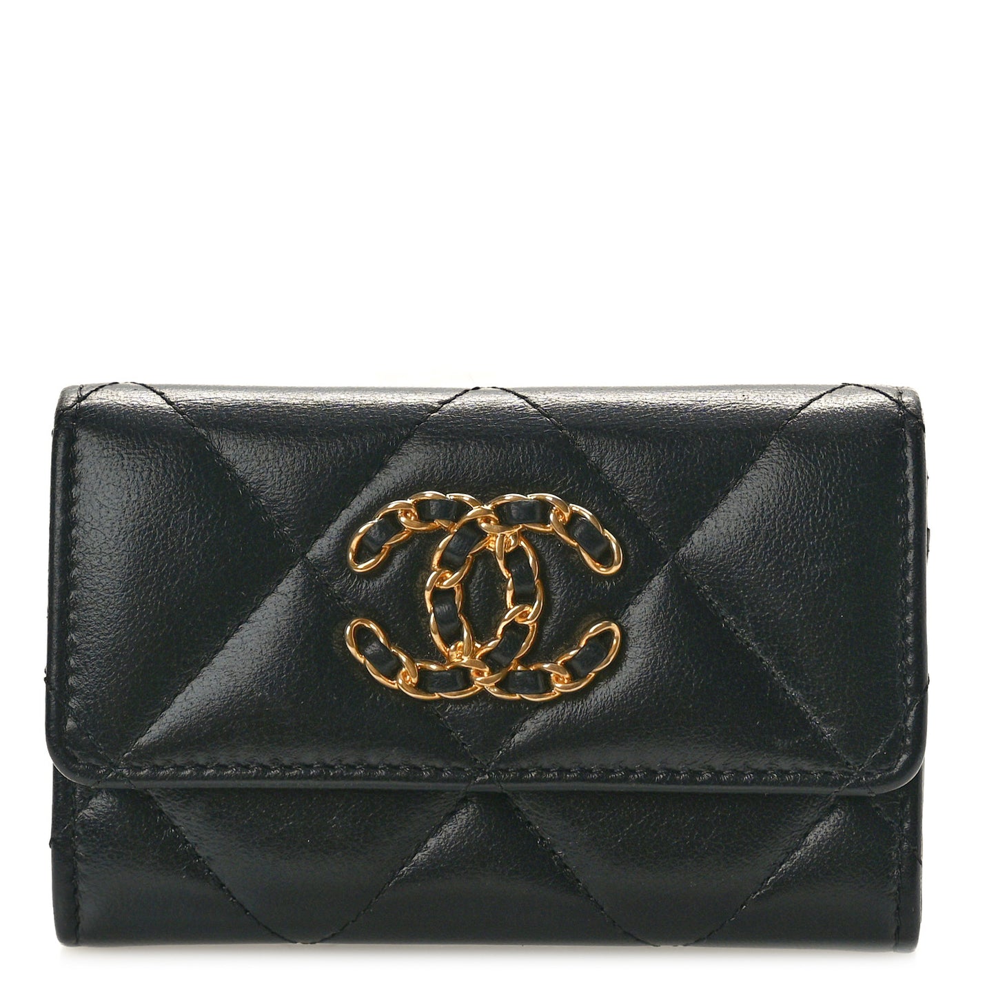 Lambskin Quilted Chanel 19 Flap Card Holder Black