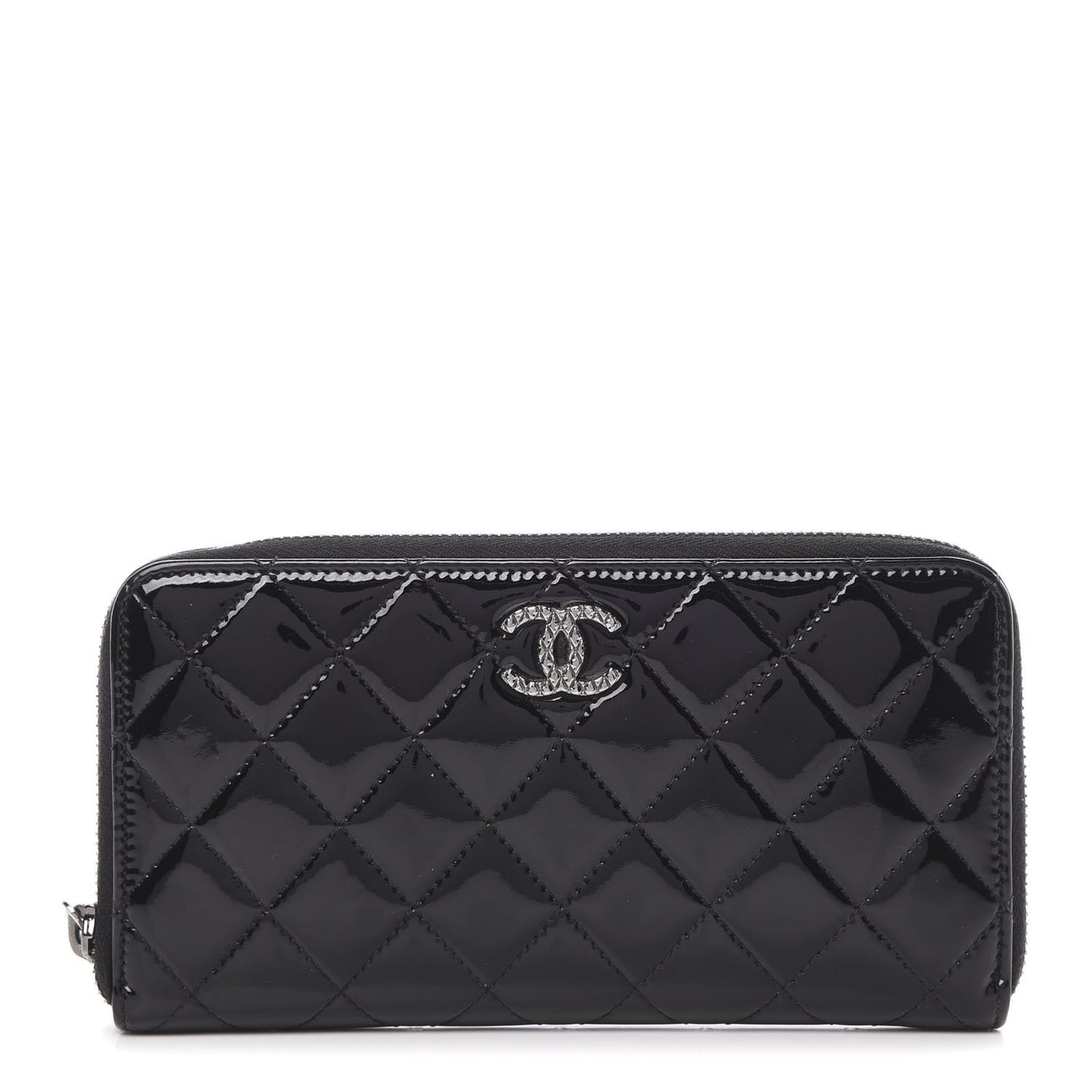 Patent Quilted Brilliant Zip Around Wallet Black