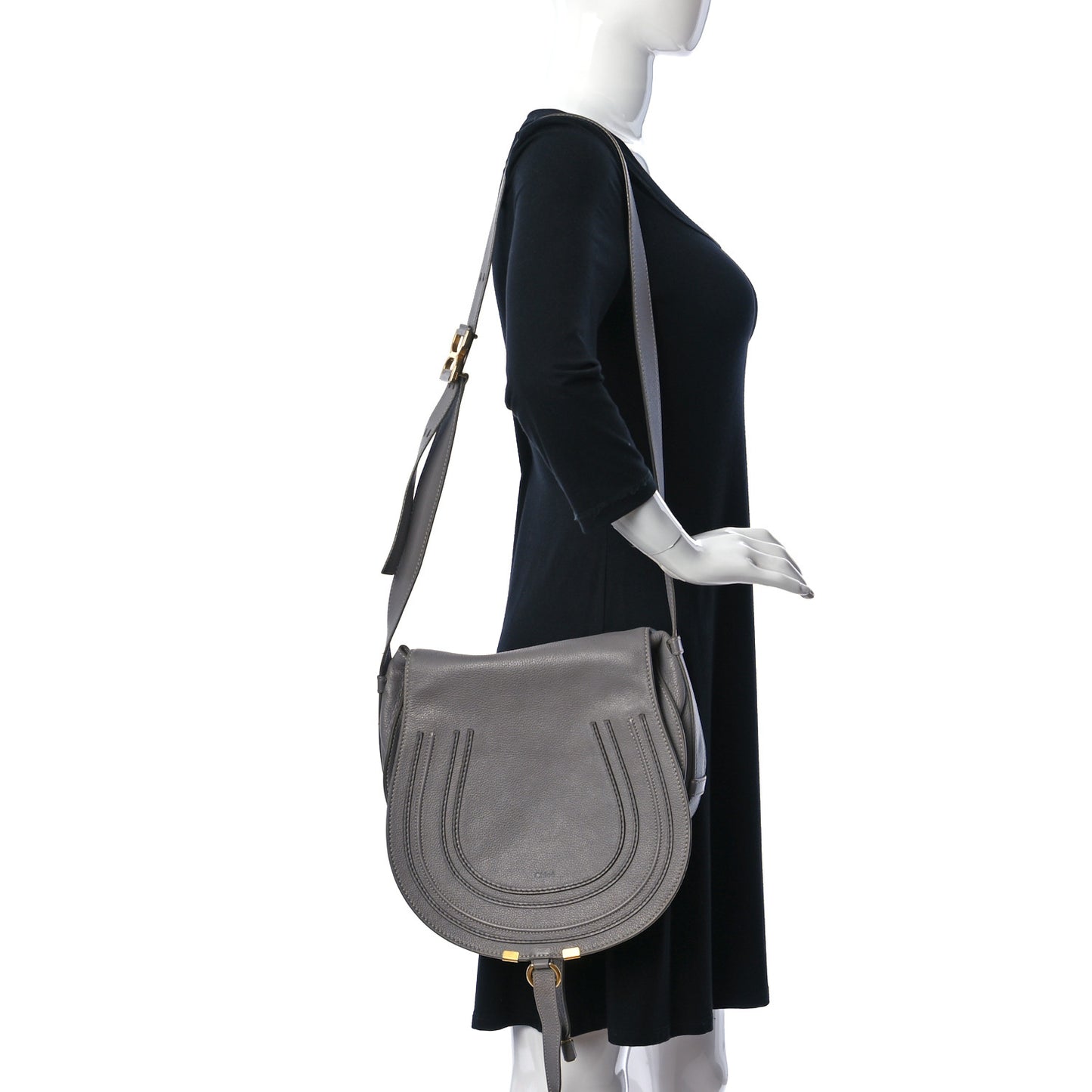 Calfskin Medium Marcie Round Crossbody Bag Cashmere Grey