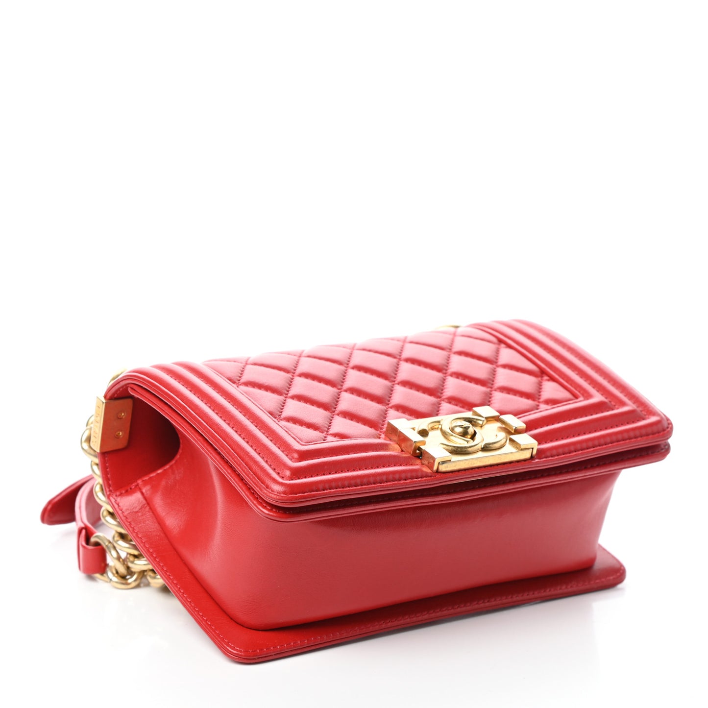 Lambskin Quilted Small Boy Flap Red