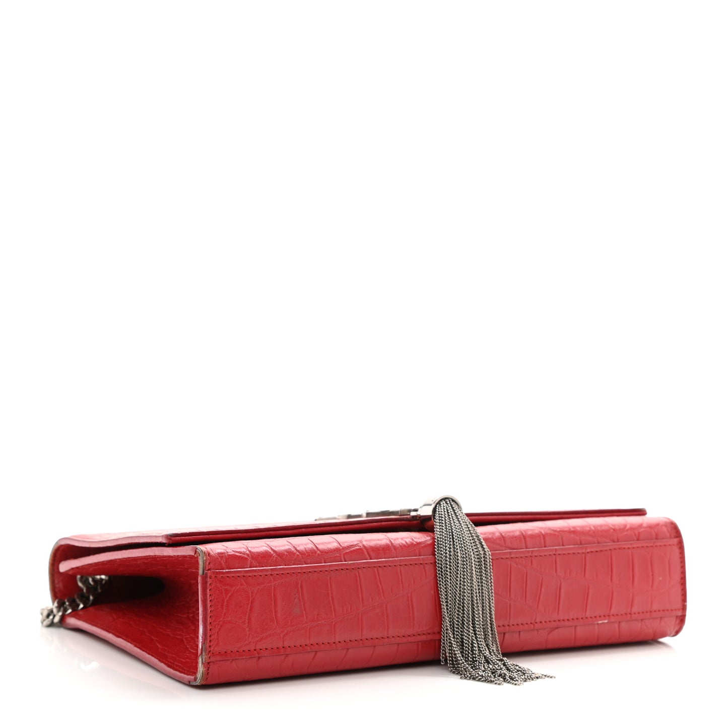 Calfskin Crocodile Embossed Medium Classic Monogram Kate Tassel Satchel Red