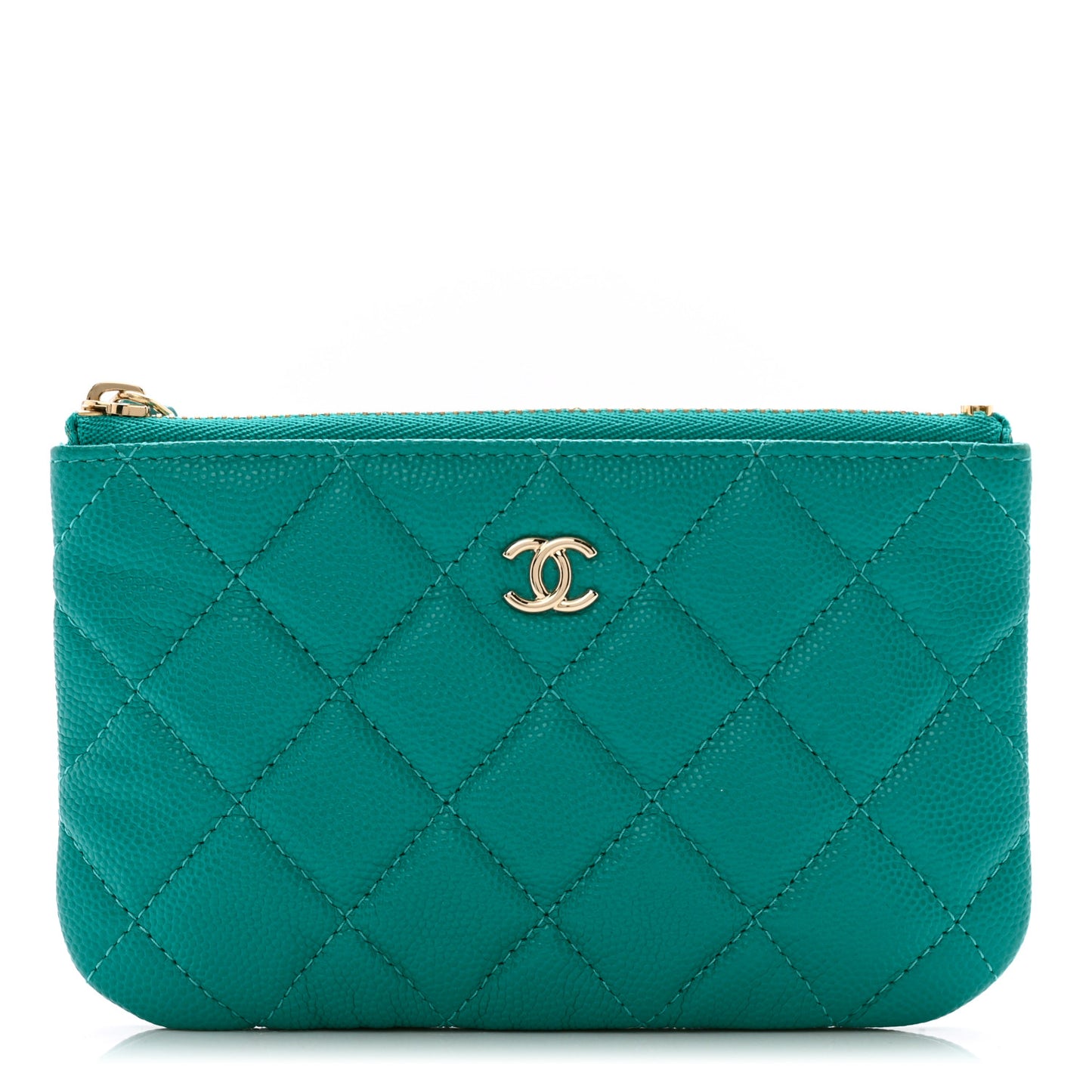 Caviar Quilted Small Cosmetic Case Turquoise