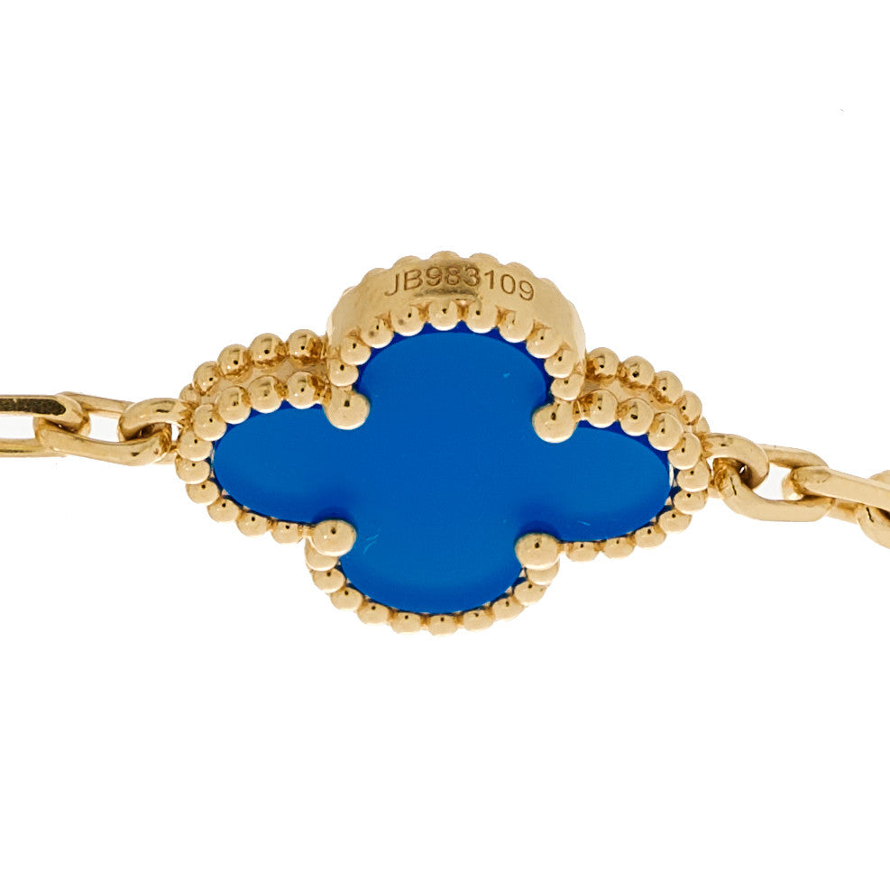 Van Cleef & Arpels 18K Yellow Gold Blue Agate 5 Motifs Vintage Alhambra Bracelet 4 of 5