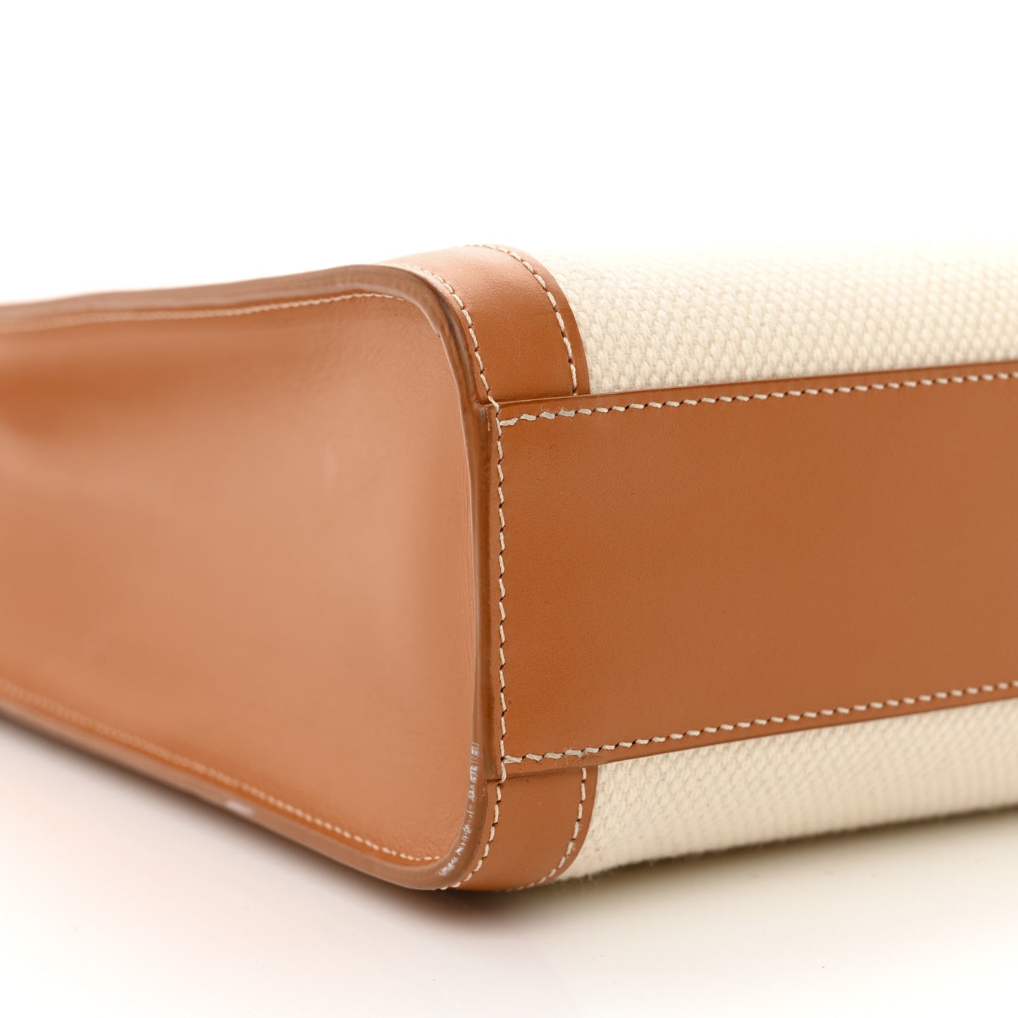 Canvas Calfskin Logo Print Small Vertical Cabas Natural Tan