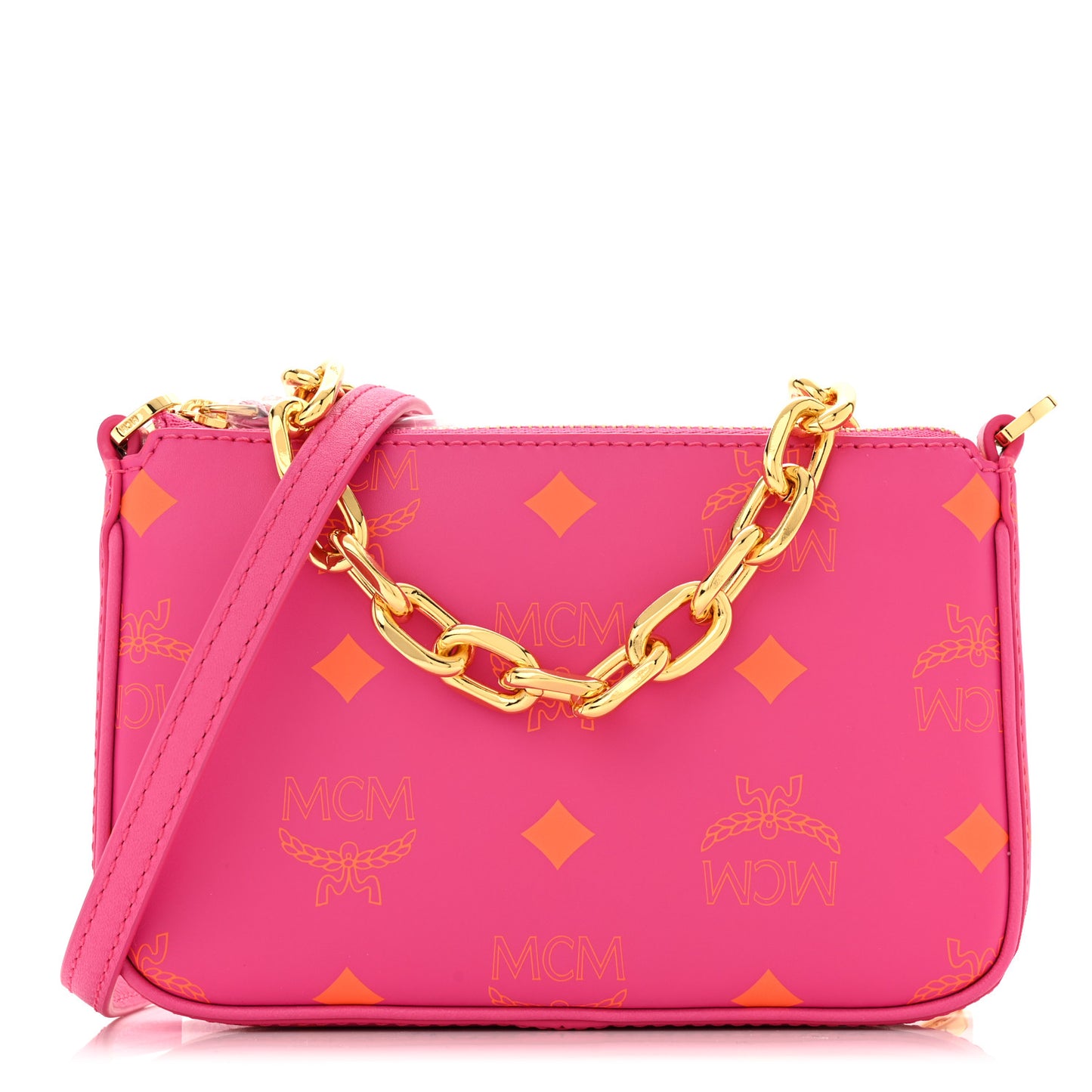Calfskin Color Splash Mini Pouch on Chain Pink