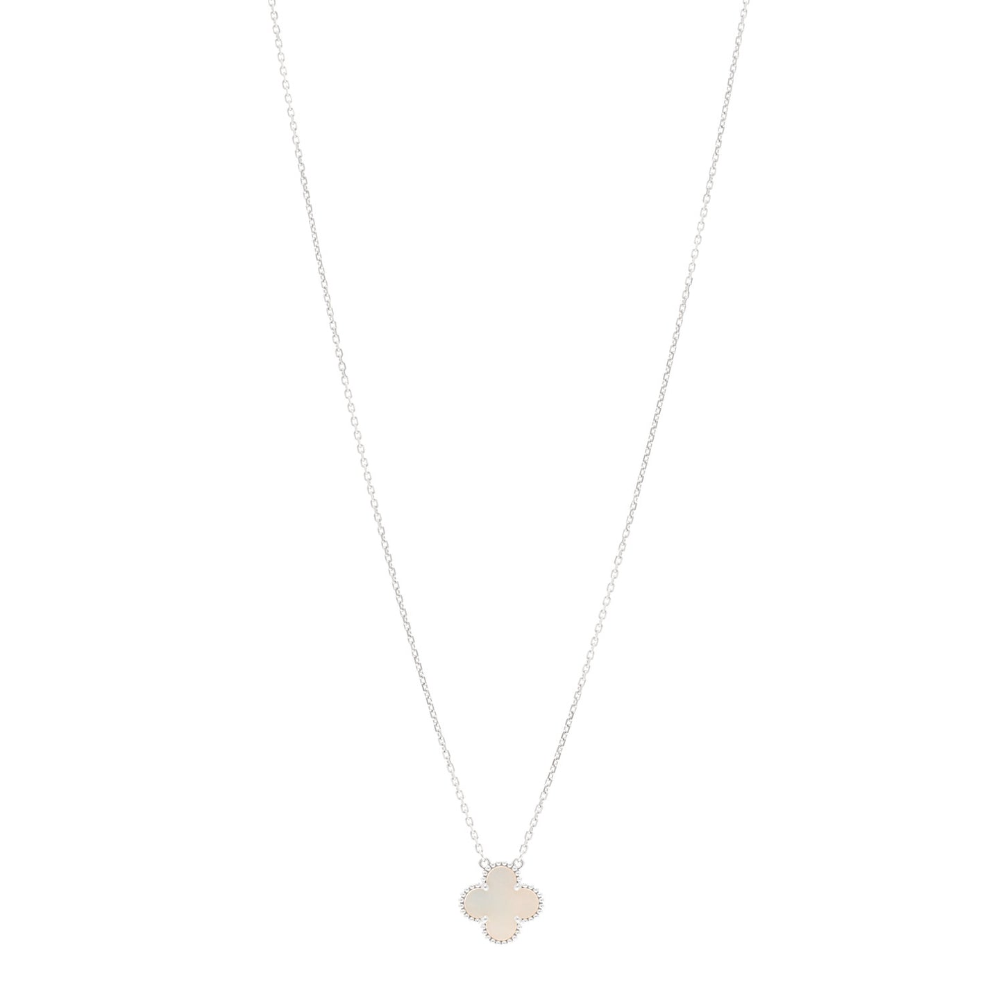 18K White Gold Mother Of Pearl Vintage Alhambra Pendant Necklace