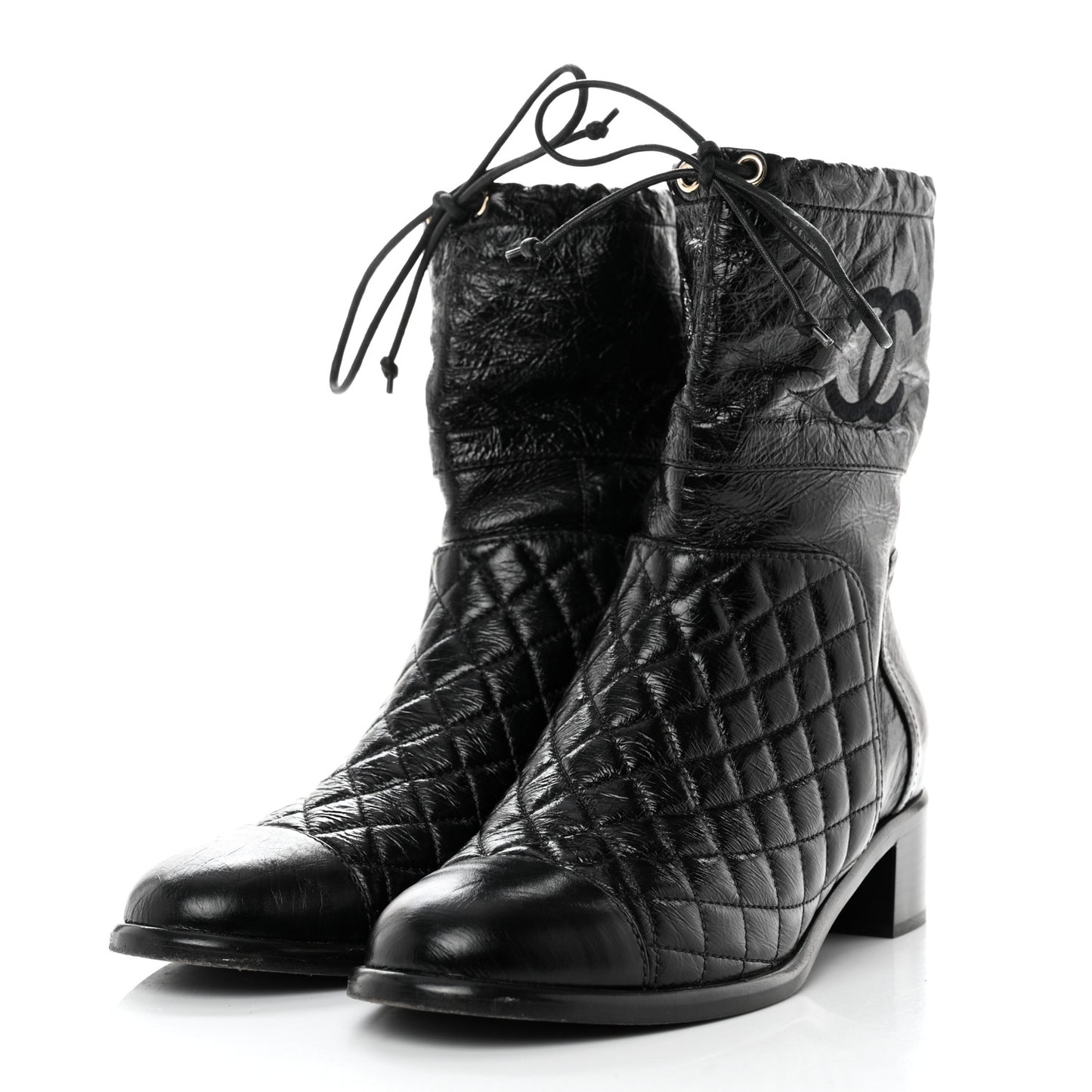 Shiny Goatskin Cap Toe Short Boots 37.5 Black