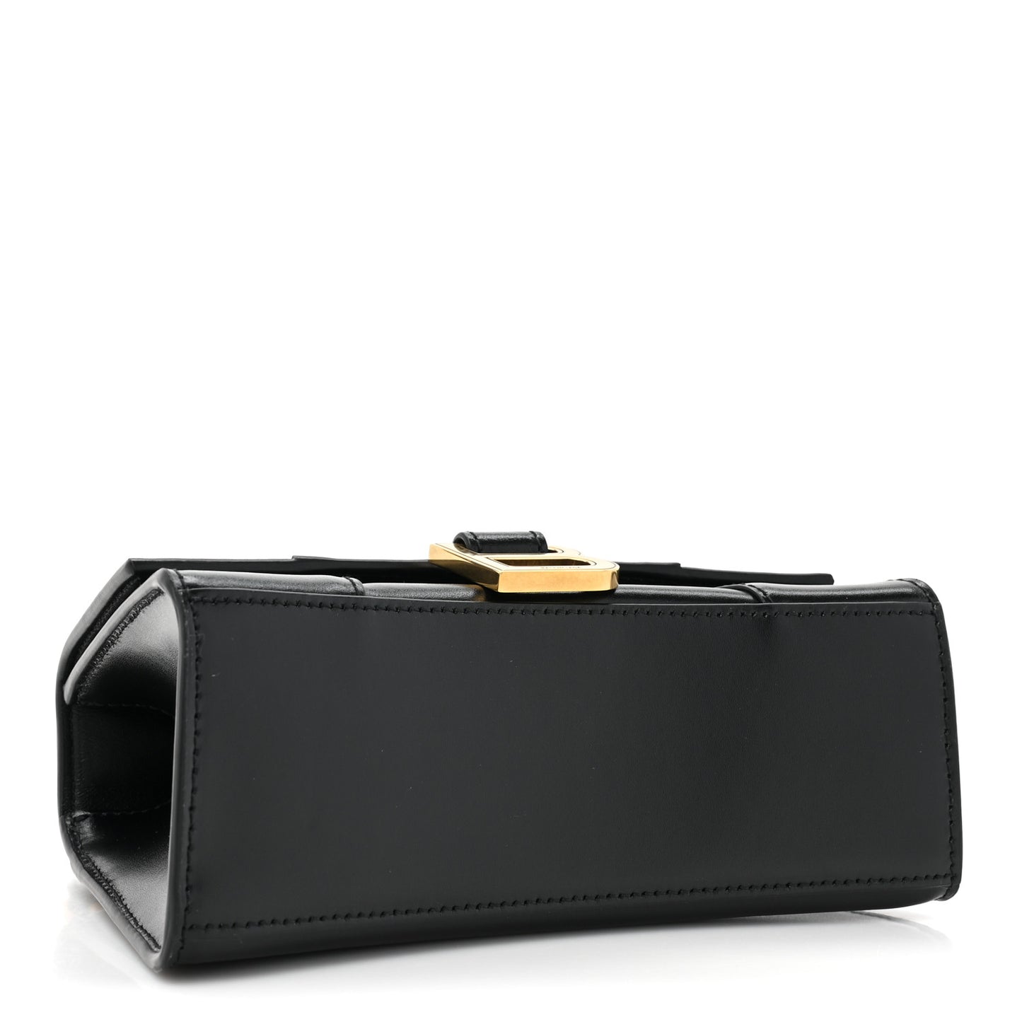 Shiny Box Calfskin Hourglass Top Handle Bag XS Black