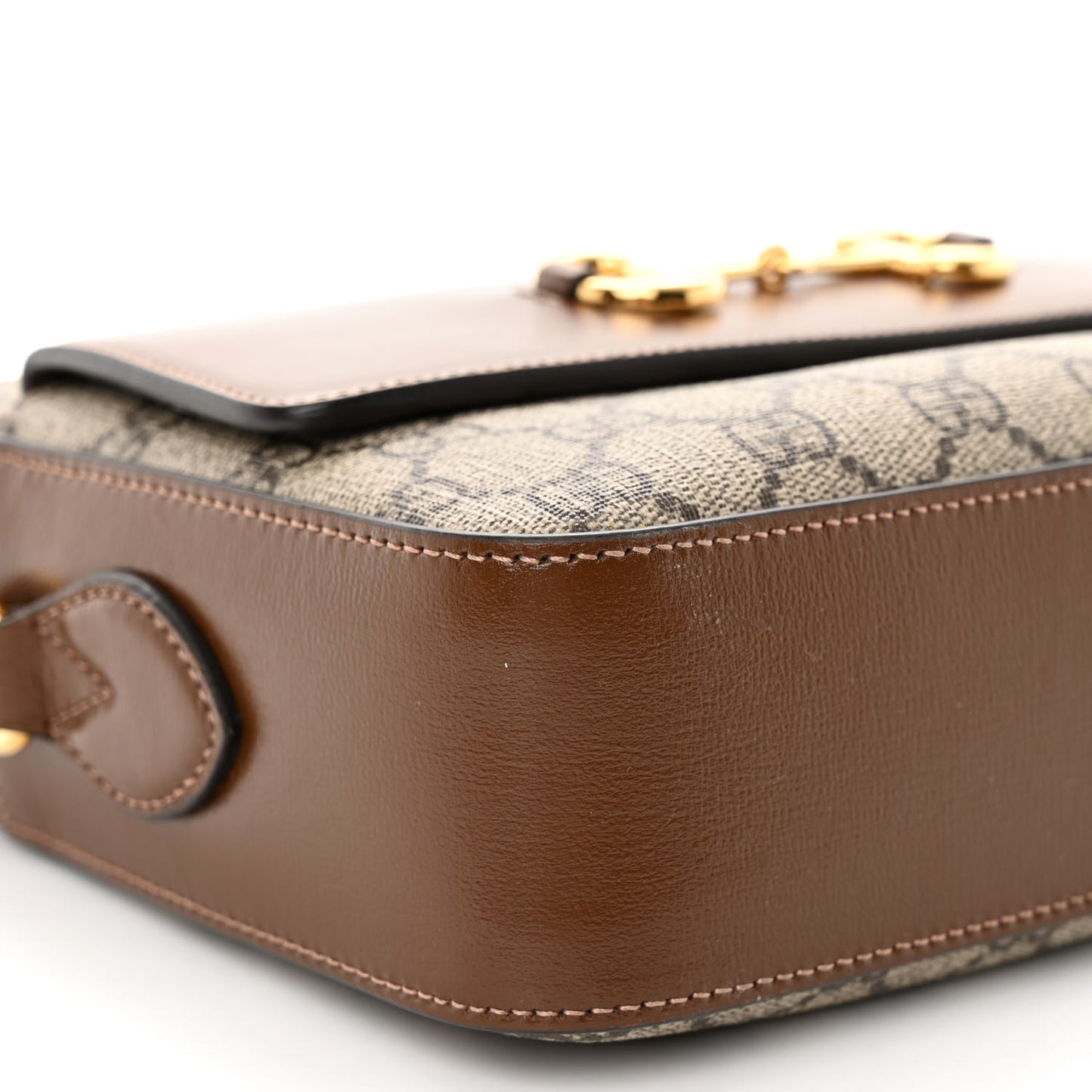 GG Supreme Monogram Small Horsebit 1955 Shoulder Bag Beige Brown Sugar