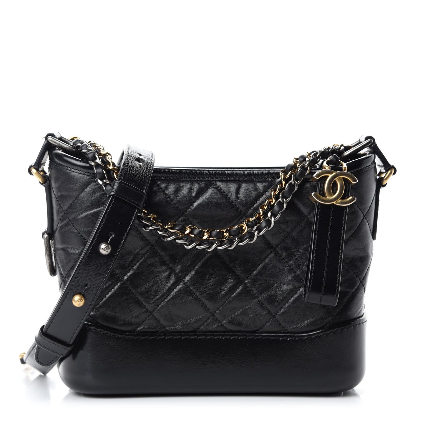 Aged Calfskin Quilted Small Gabrielle Hobo Black