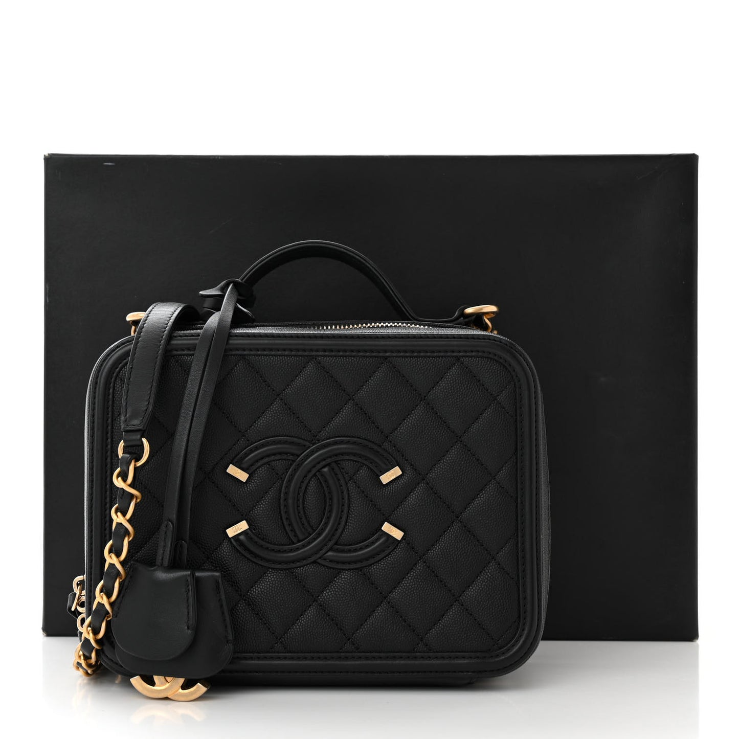 Caviar Quilted Medium CC Filigree Vanity Case Black
