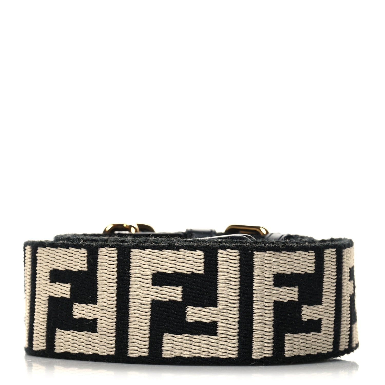 Fendi Jacquard Ribbon Vitello King FF Bi-Color Intreccio Adjustable Strap You Black White 2 of 5