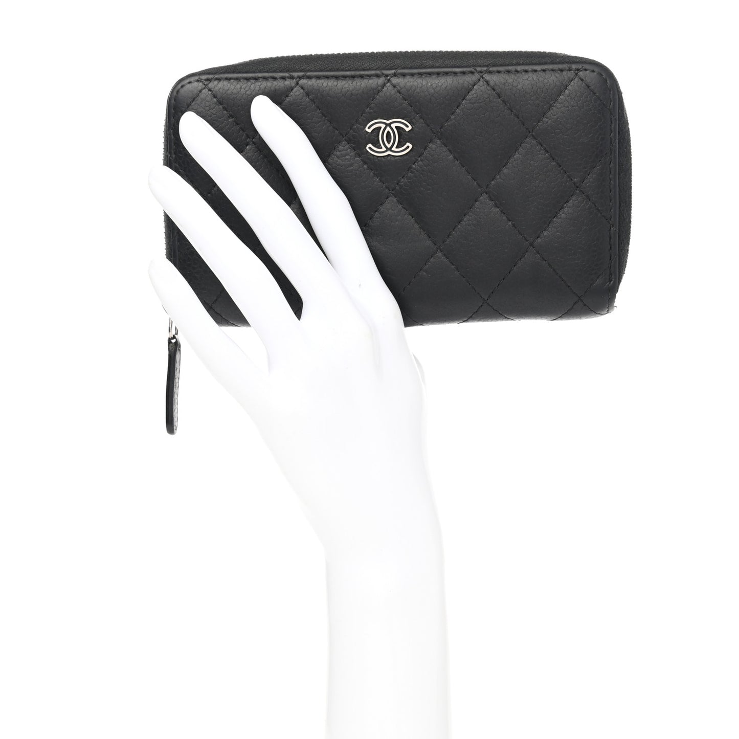 Caviar Quilted Medium Zip Around Wallet Black