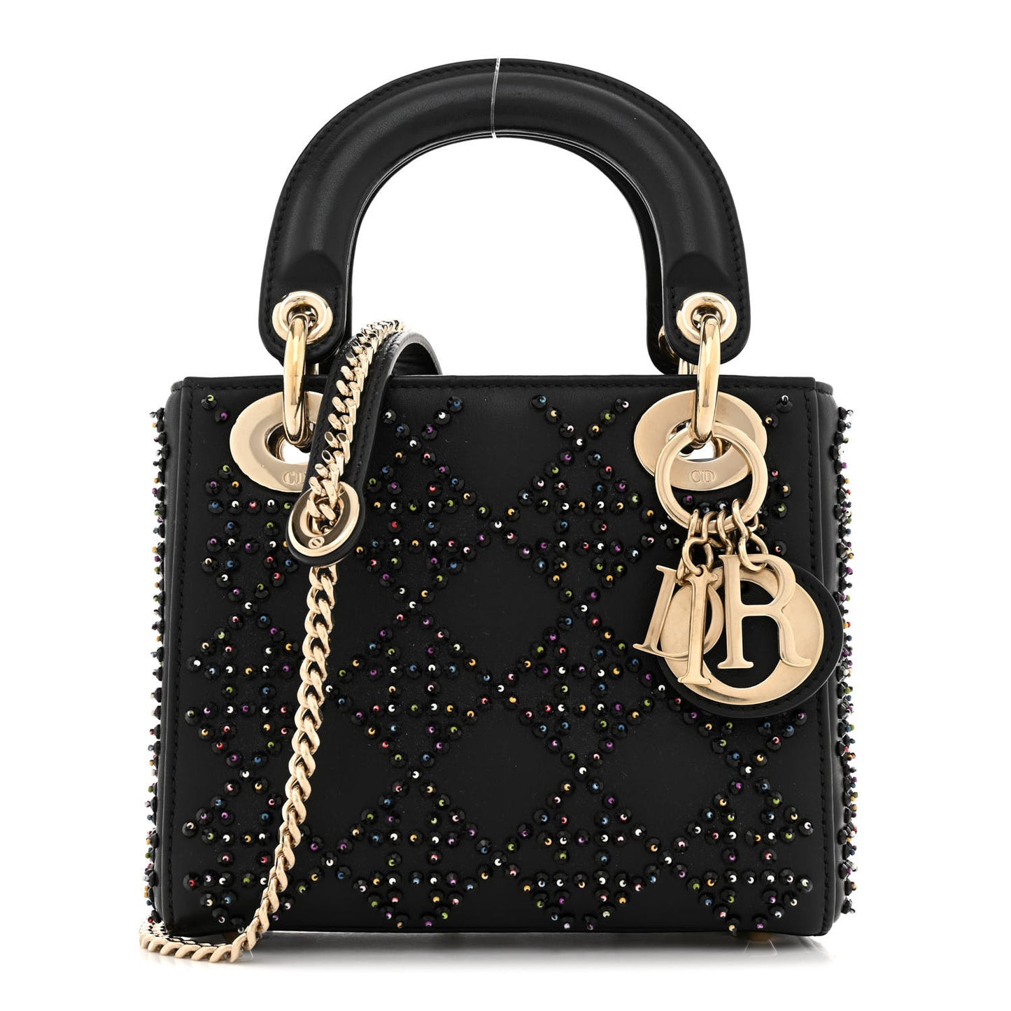 Lambskin Cannage Beaded Embroidery Mini Lady Dior Black