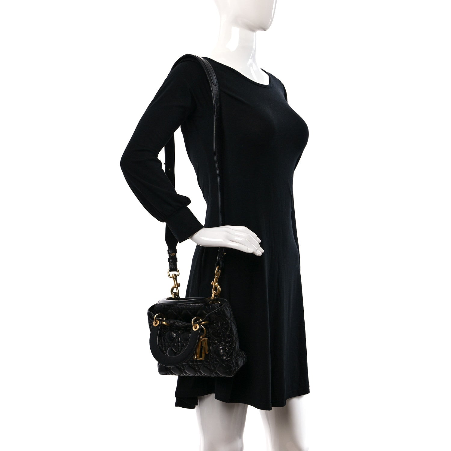 Christian Dior Crinkled Patent Cannage Small Lucky Badges My Lady Dior Black 2 of 9