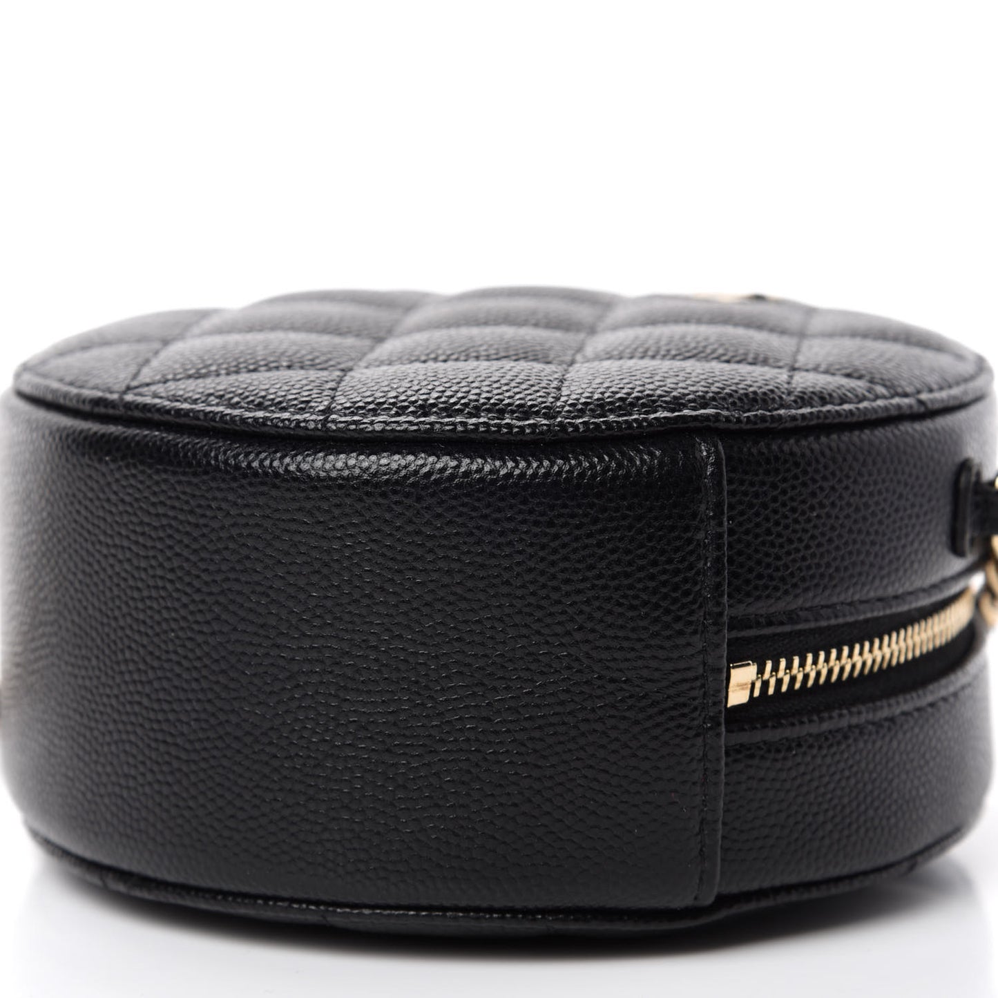 Caviar Quilted Round Clutch With Chain Black