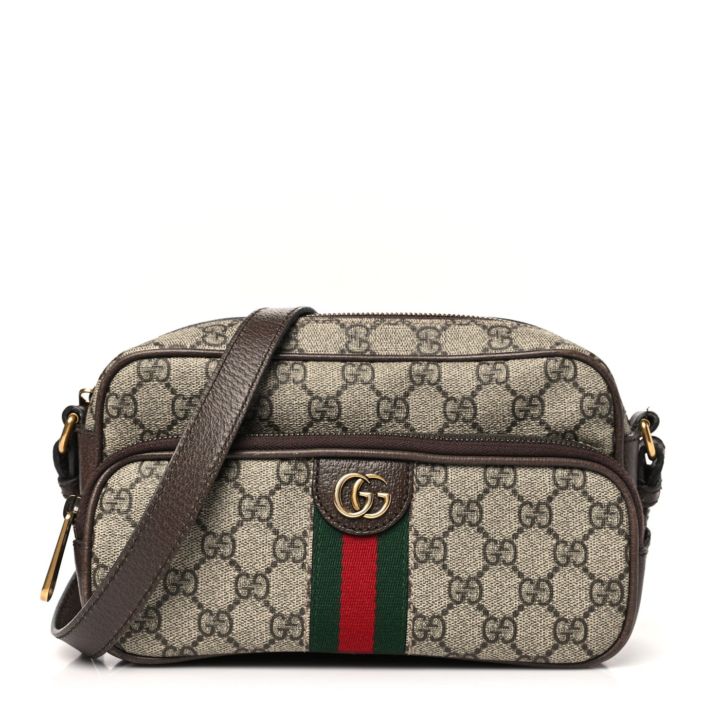 GG Supreme Monogram Textured Dollar Calfskin Web Mini Ophidia Convertible Shoulder Bag Beige Ebony New Acero