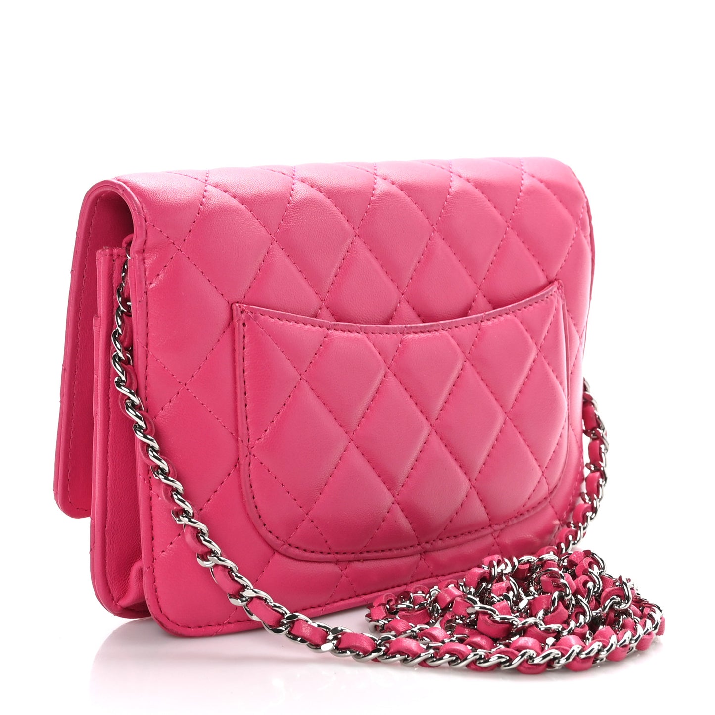 Lambskin Quilted Wallet On Chain WOC Dark Pink