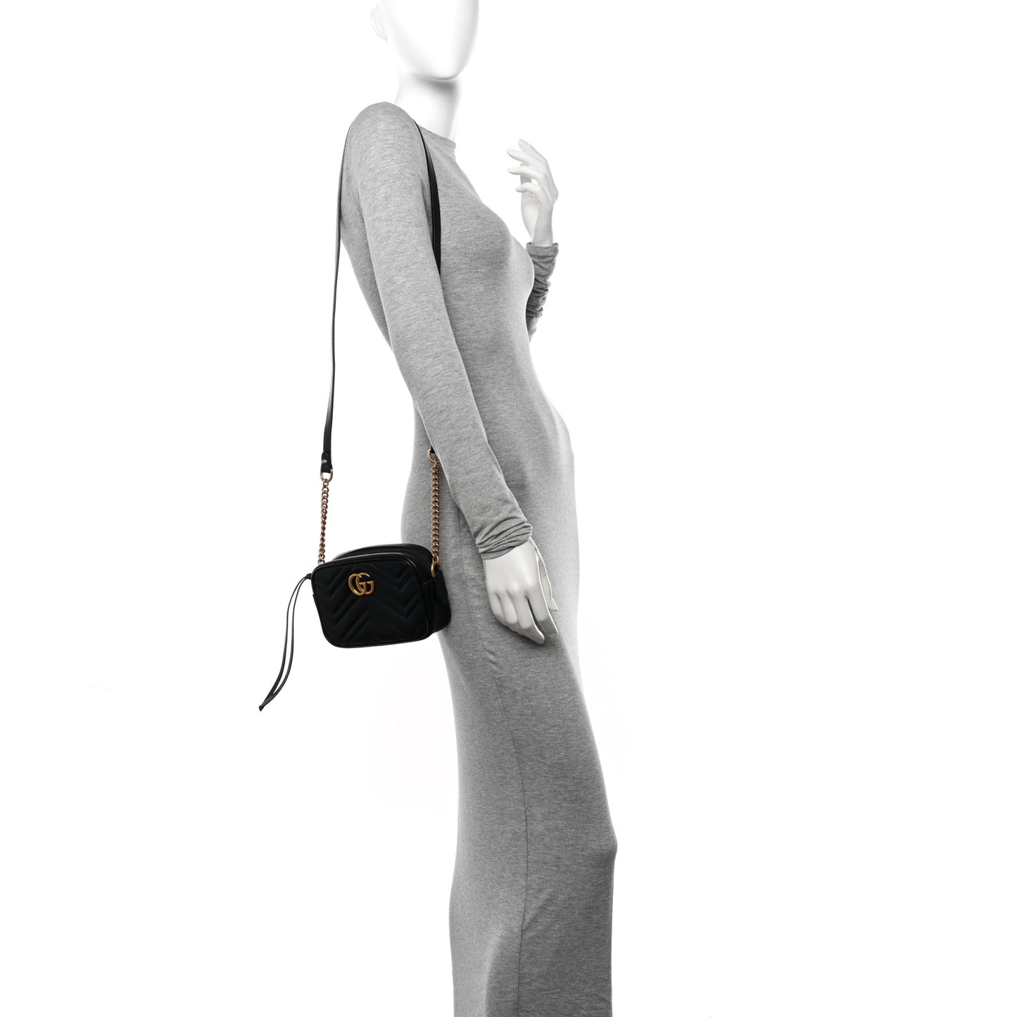Calfskin Matelasse Mini GG Marmont Chain Shoulder Bag Black