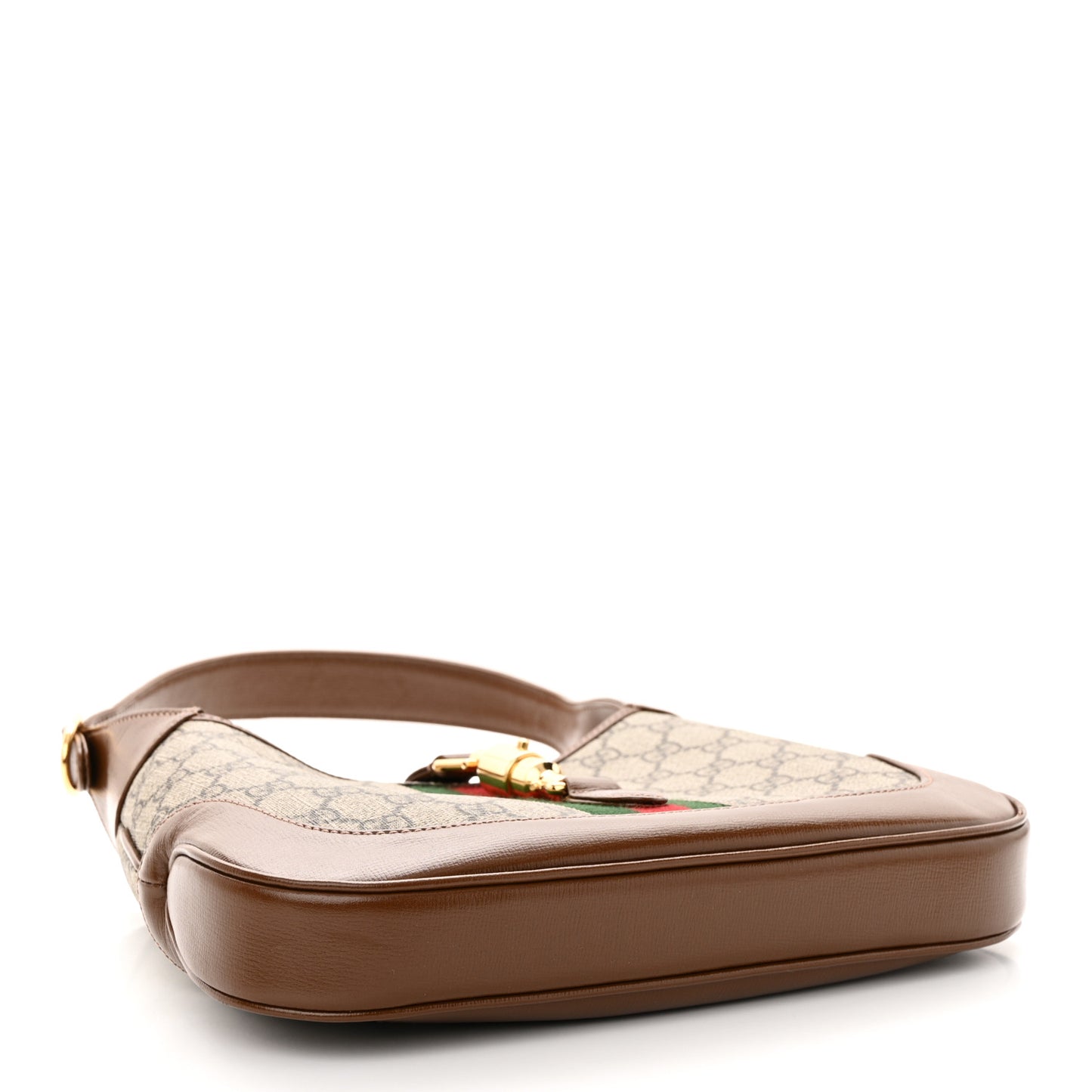 GG Supreme Monogram Azalea Calfskin Web Small Jackie 1961 Hobo Beige Ebony Brown Sugar