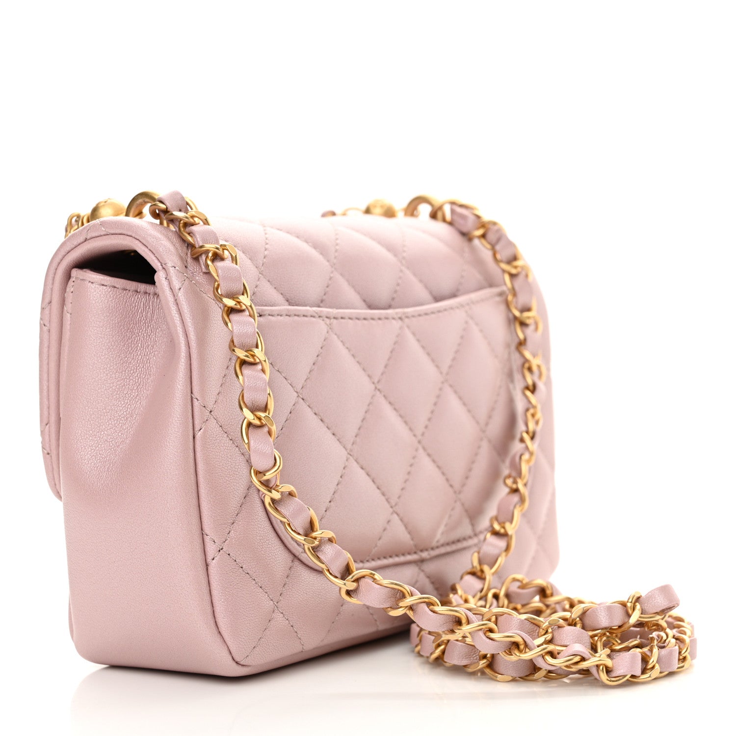 Chanel Shiny Lambskin Quilted Pearl Twist Mini Square Flap Light Pink 3 of 11