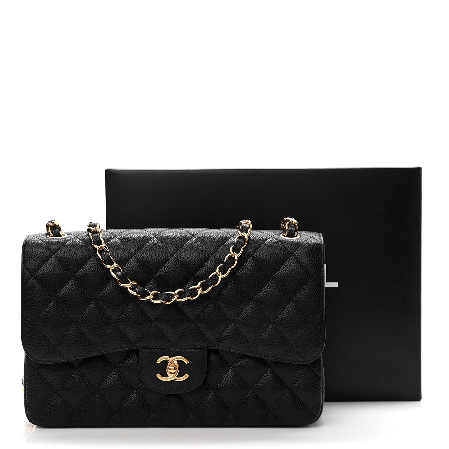 Caviar Quilted Jumbo Double Flap Black