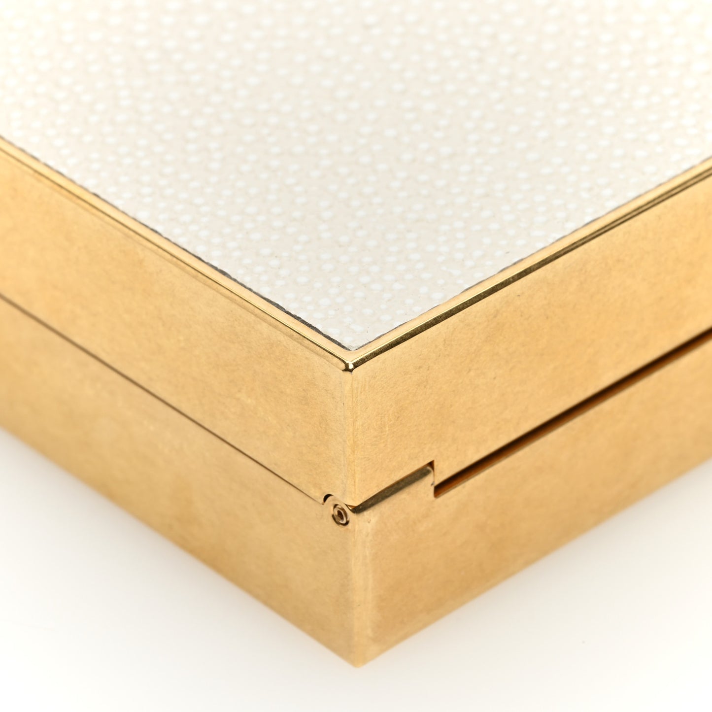 Metal Calfskin Shagreen Embossed Monogram Minaudiere Tuxedo Box Clutch Blanc Vintage Light Bronze