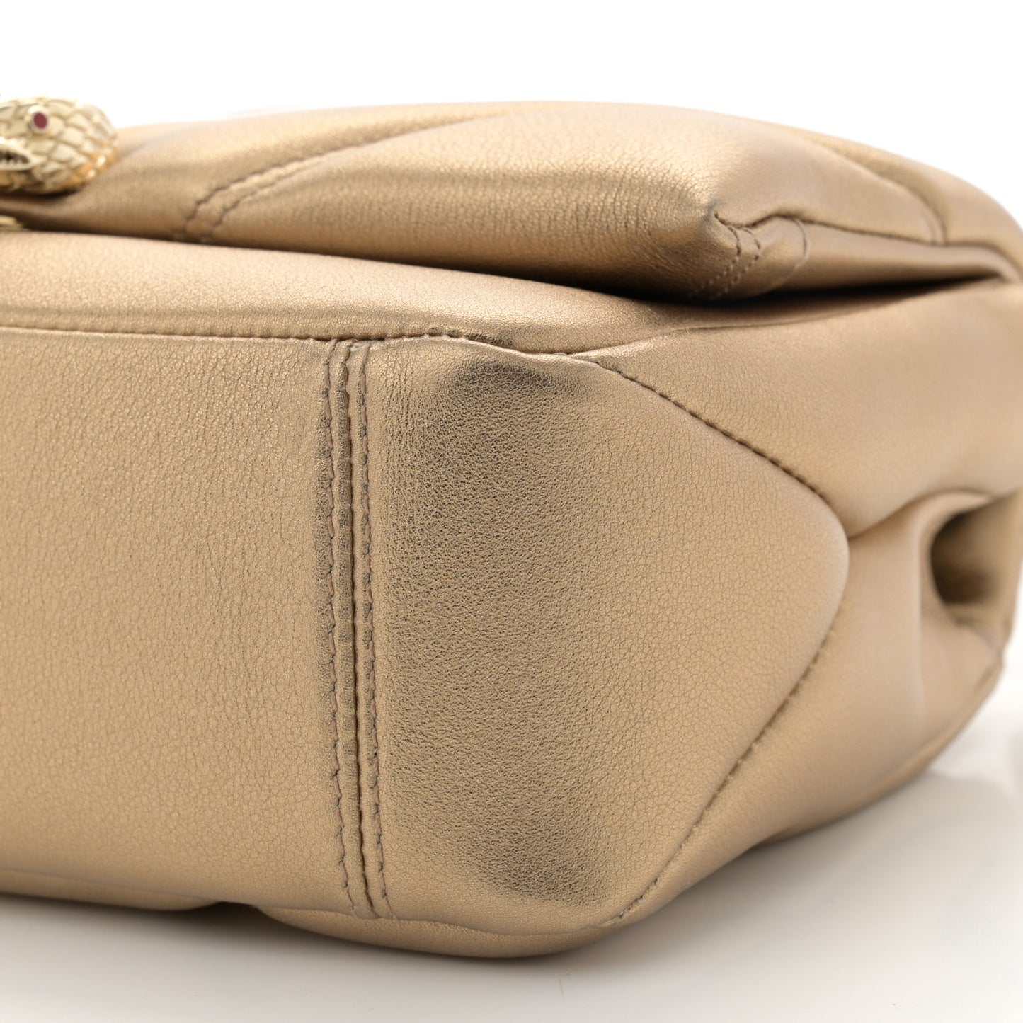Metallic Calfskin Matelasse Mini Serpenti Cabochon Crossbody Bag Gold