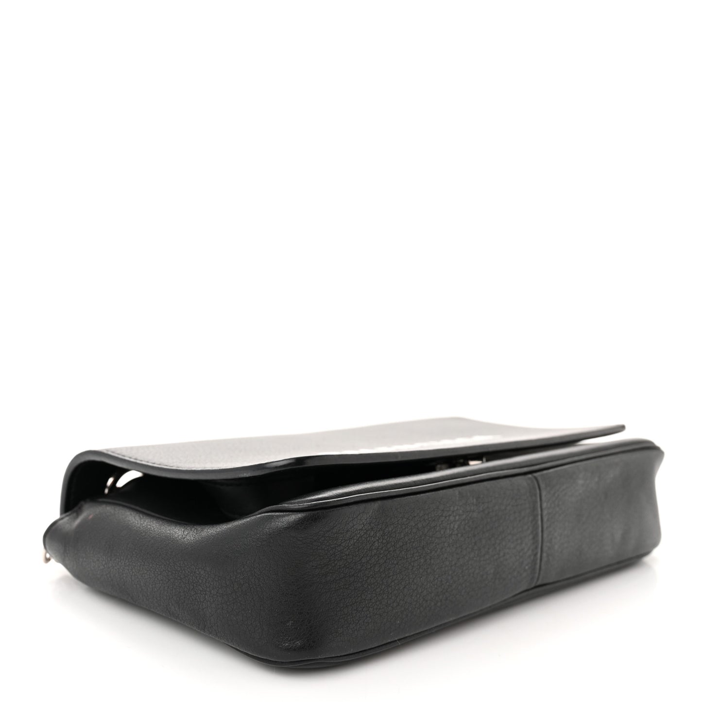 Pebbled Calfskin Logo Everyday Flap Chain Wallet Black