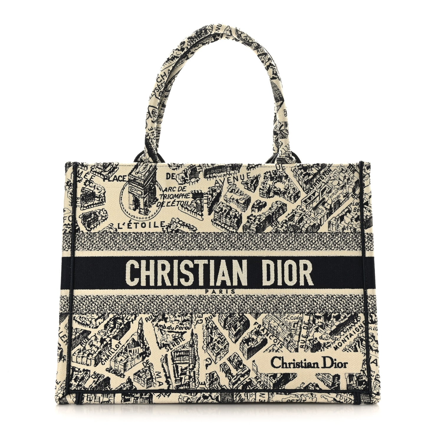 Canvas Embroidered Medium Plan De Paris Book Tote Beige Black