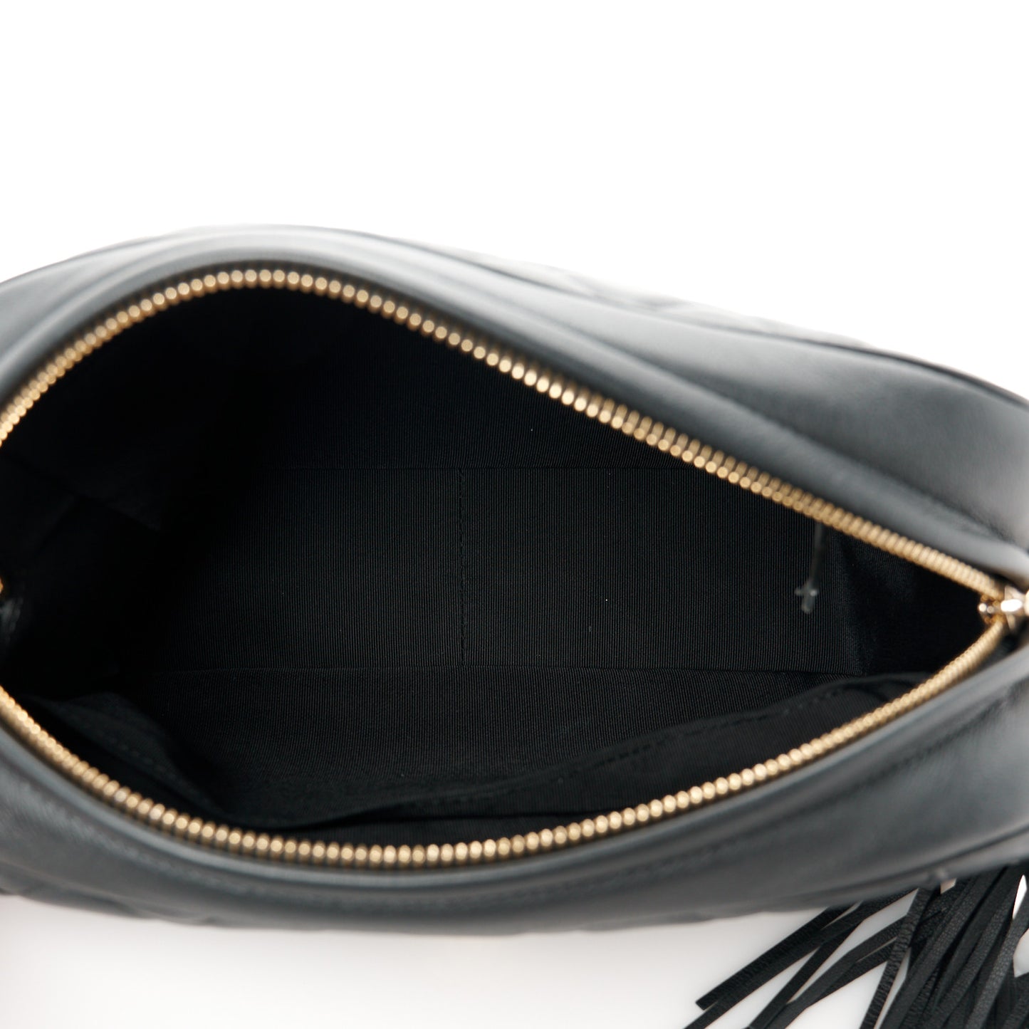 Lambskin Quilted Tassel Flap Camera Case Black