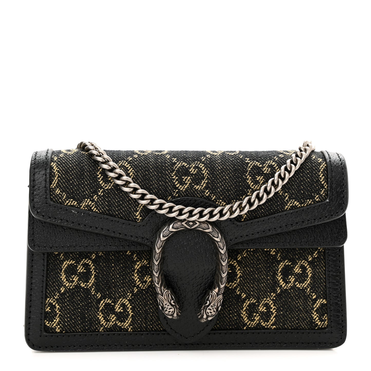 Jacquard Black Denim GG Monogram Super Mini Dionysus Shoulder Bag Black Ivory