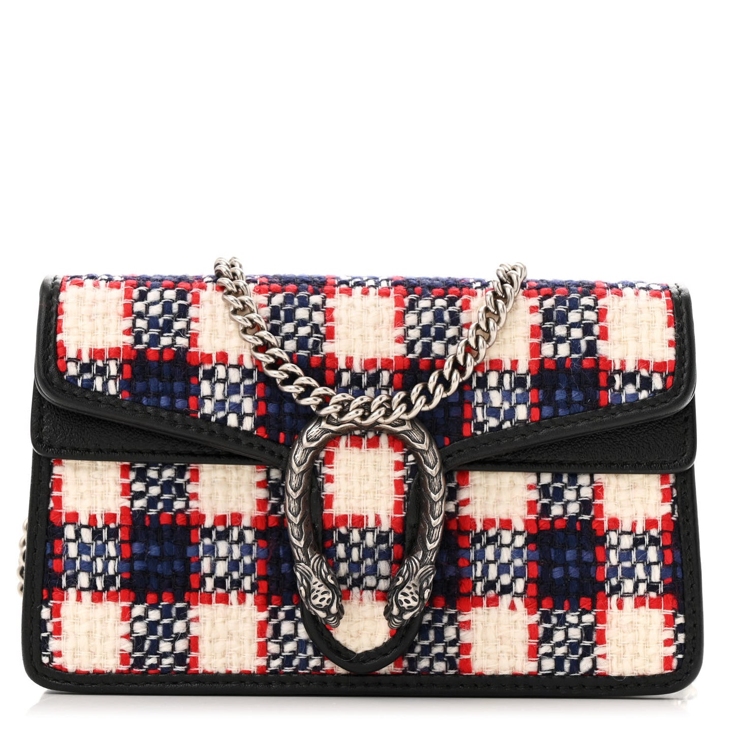 Vintage Tweed Check Super Mini Dionysus Shoulder Bag White Hibiscus Red Marine