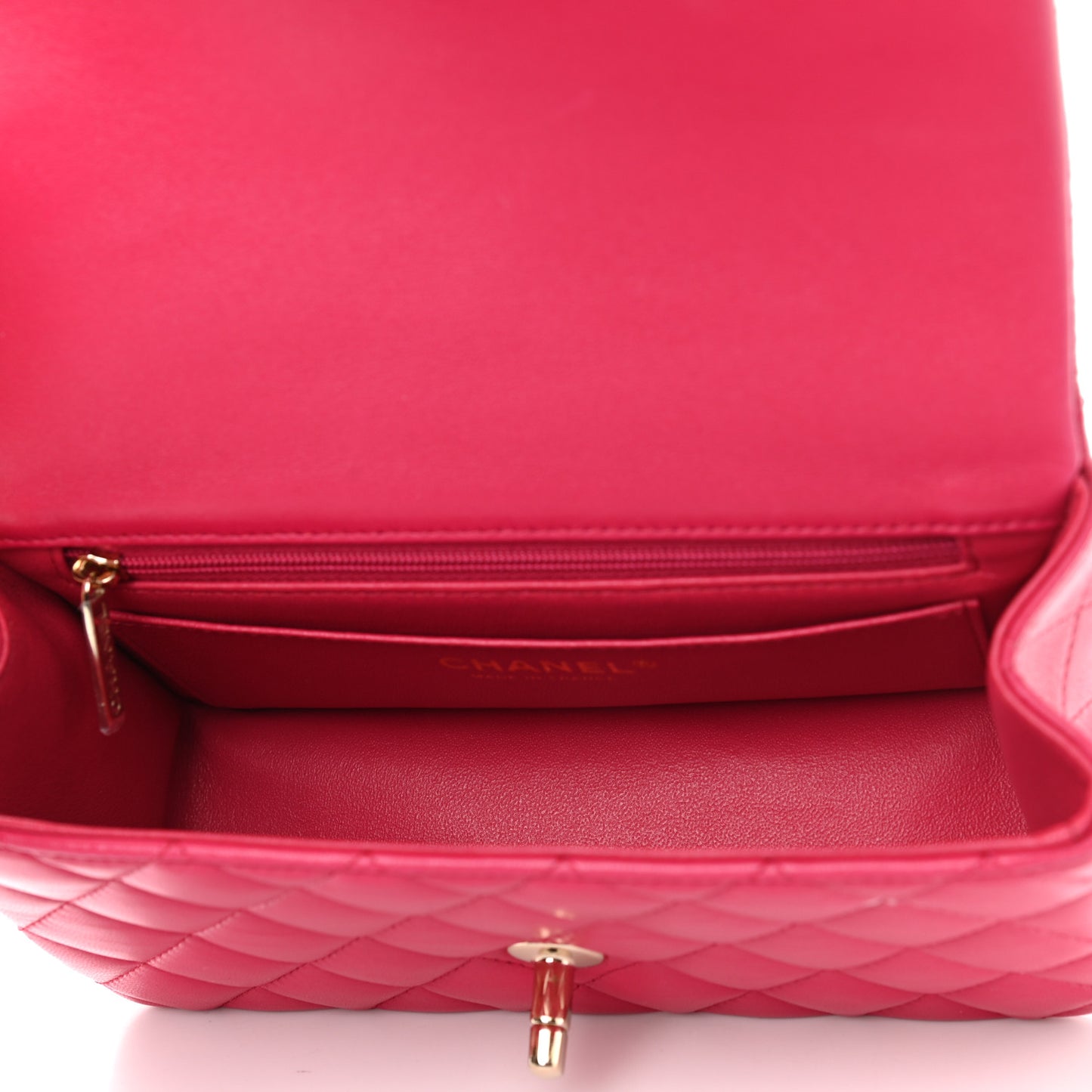Lambskin Quilted Mini Top Handle Rectangular Flap Dark Pink