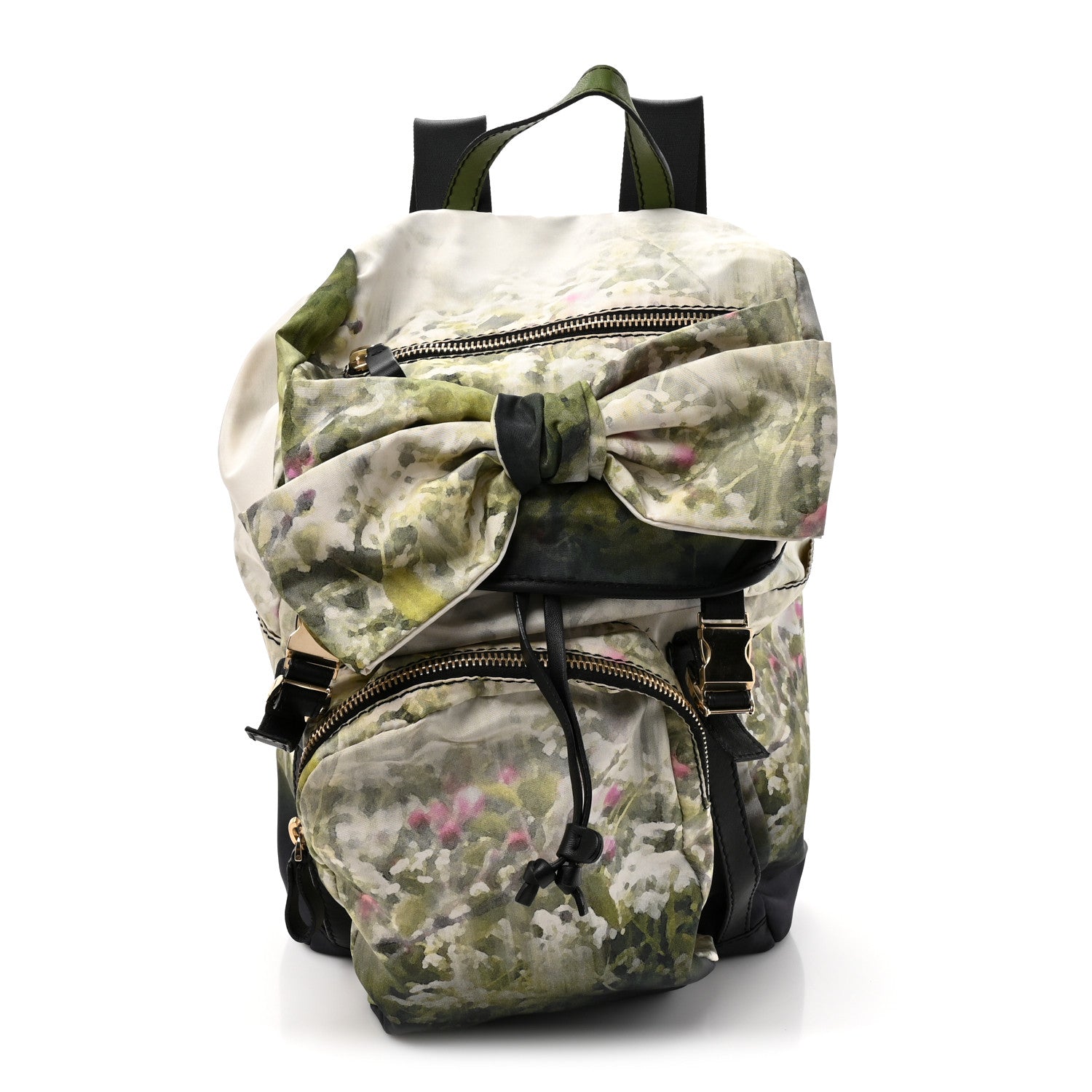 Valentino Garavani Nylon Foral Print Bow Backpack Green  display picture 1