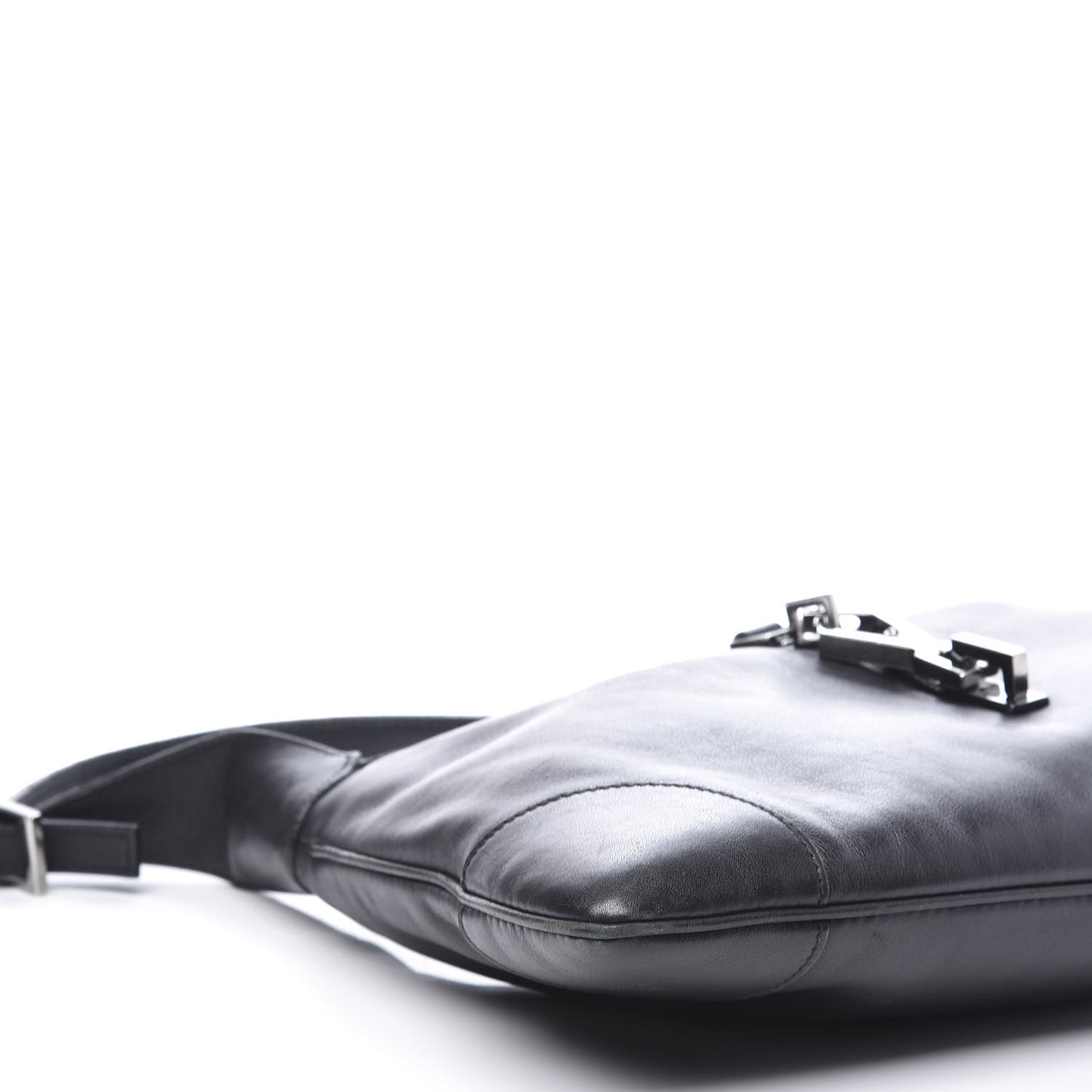 Calfskin Lobster Clasp Lock Jackie O Hobo Black