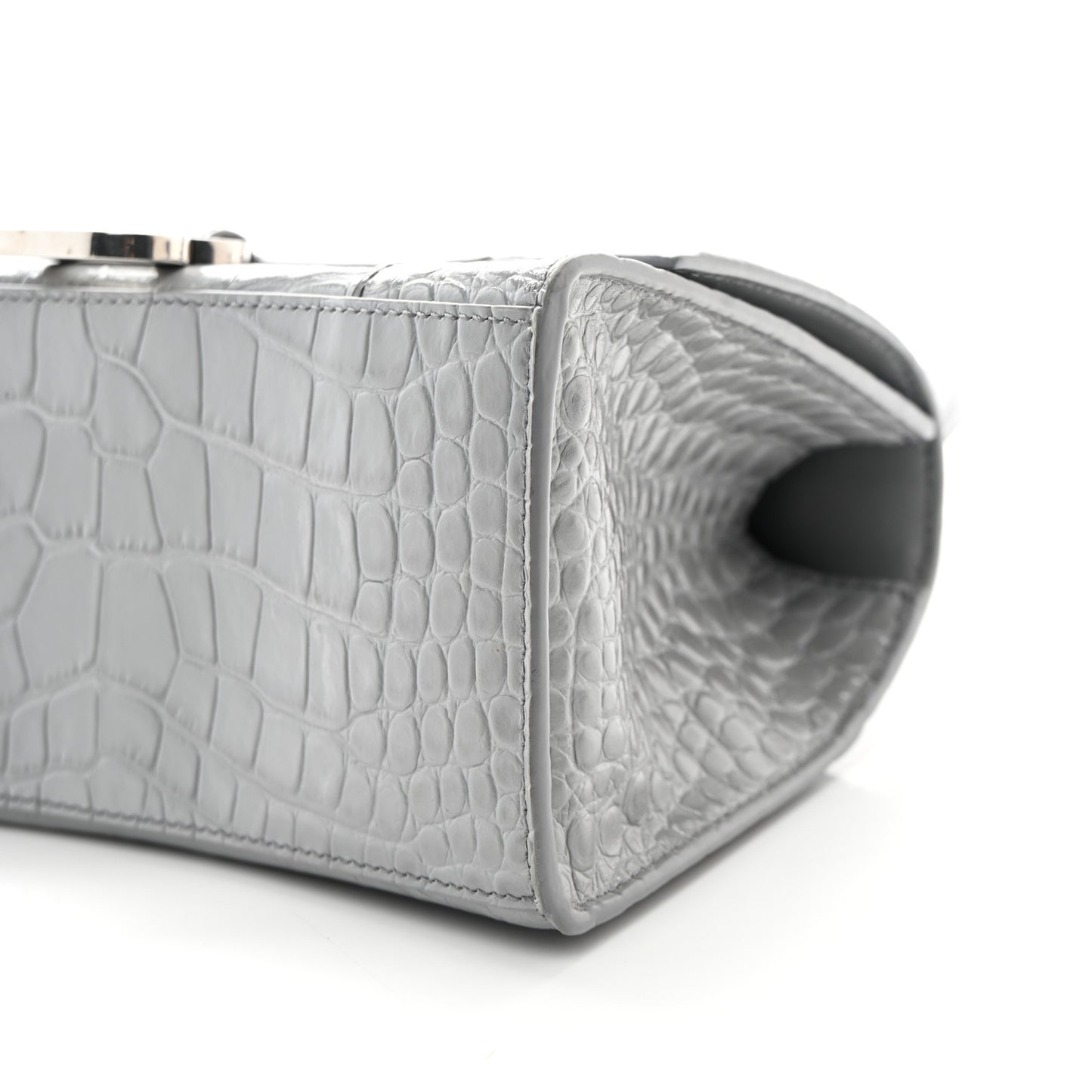 Shiny Calfskin Crocodile Embossed Small Hourglass Top Handle Bag Balenciaga Grey