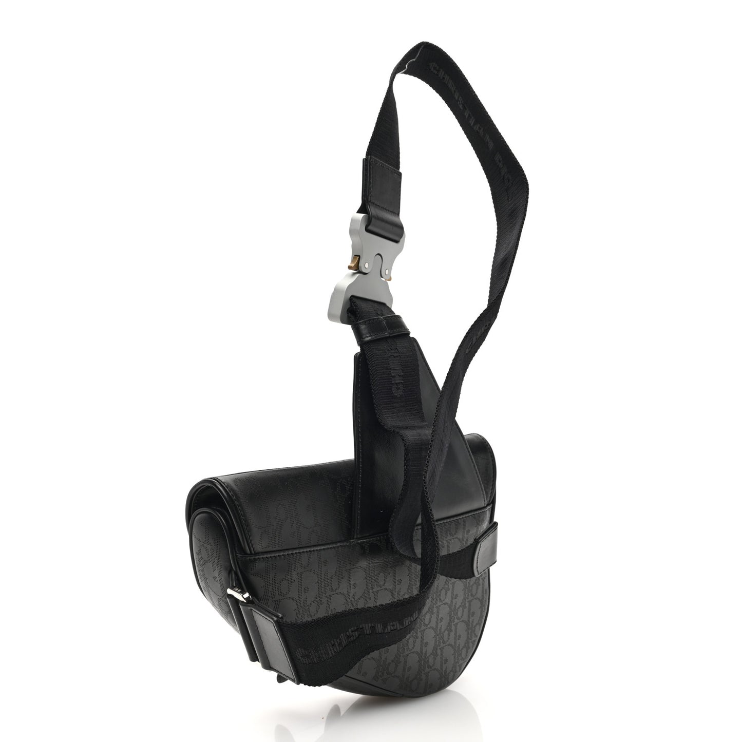 Calfskin Perforated Oblique Galaxy Mens Saddle Bag Black