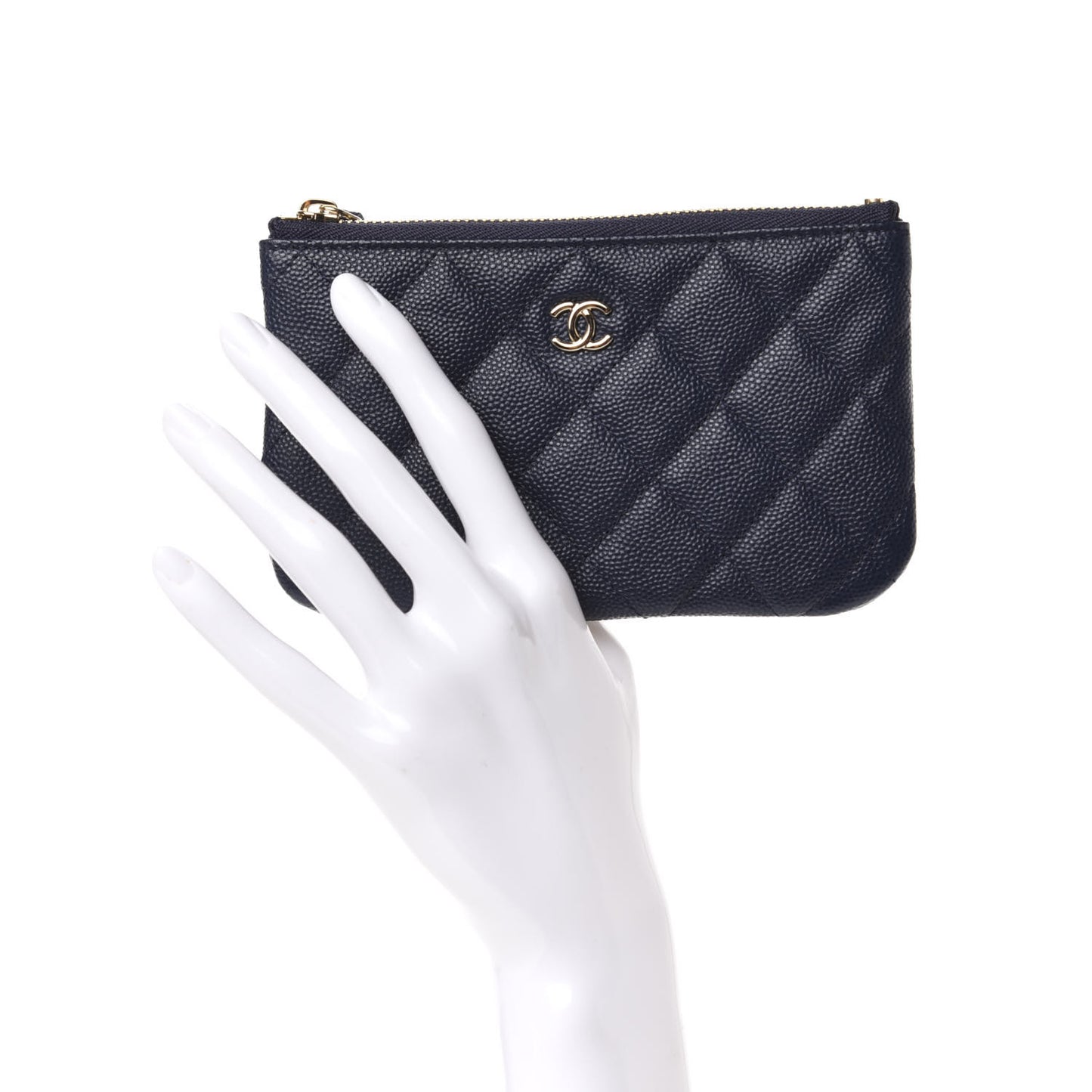Caviar Quilted Small Cosmetic Case Navy Blue