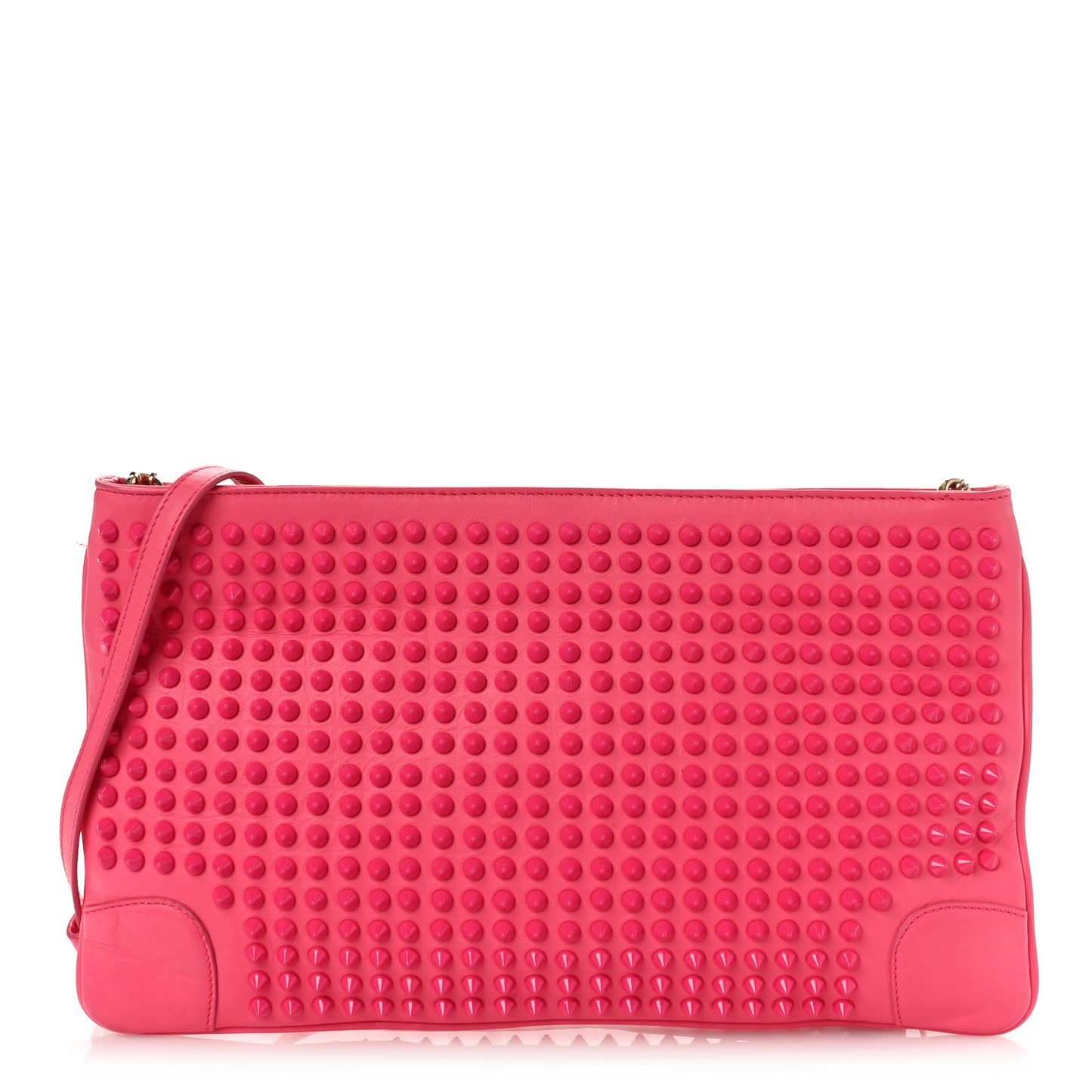 Calfskin Spikes Loubiposh Chain Clutch Fuchsia