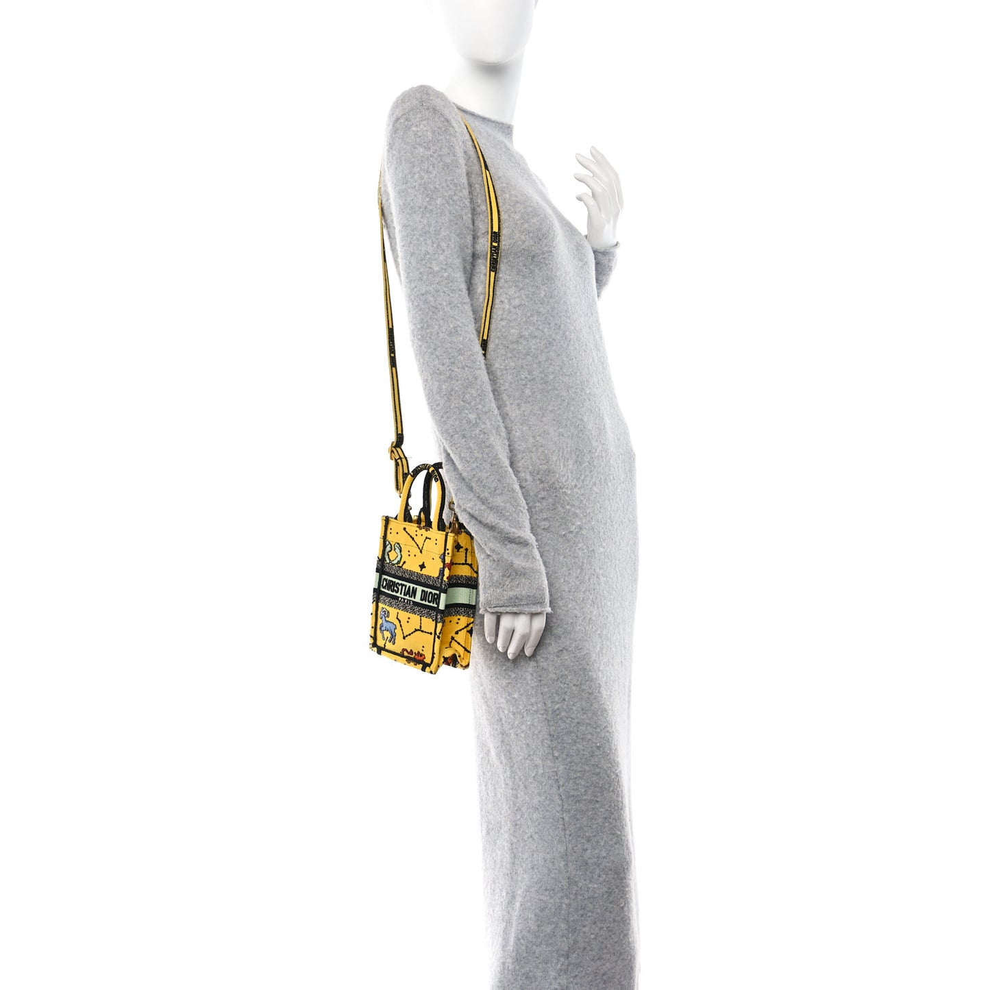 Canvas Embroidered Pixel Zodiac Mini Book Tote Phone Bag Jaune Multicolor