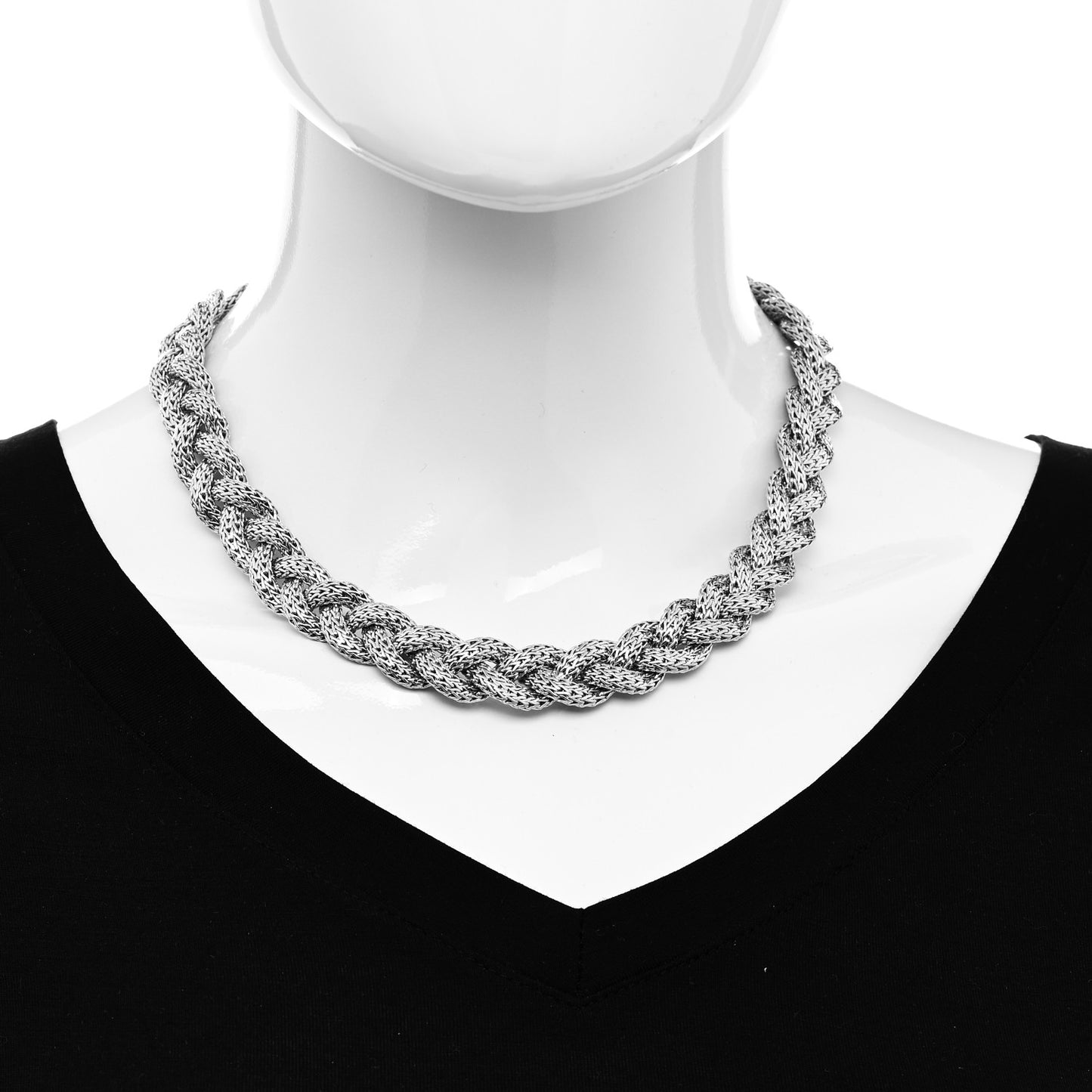 Sterling Silver Diamond 16mm Braided Chain Necklace