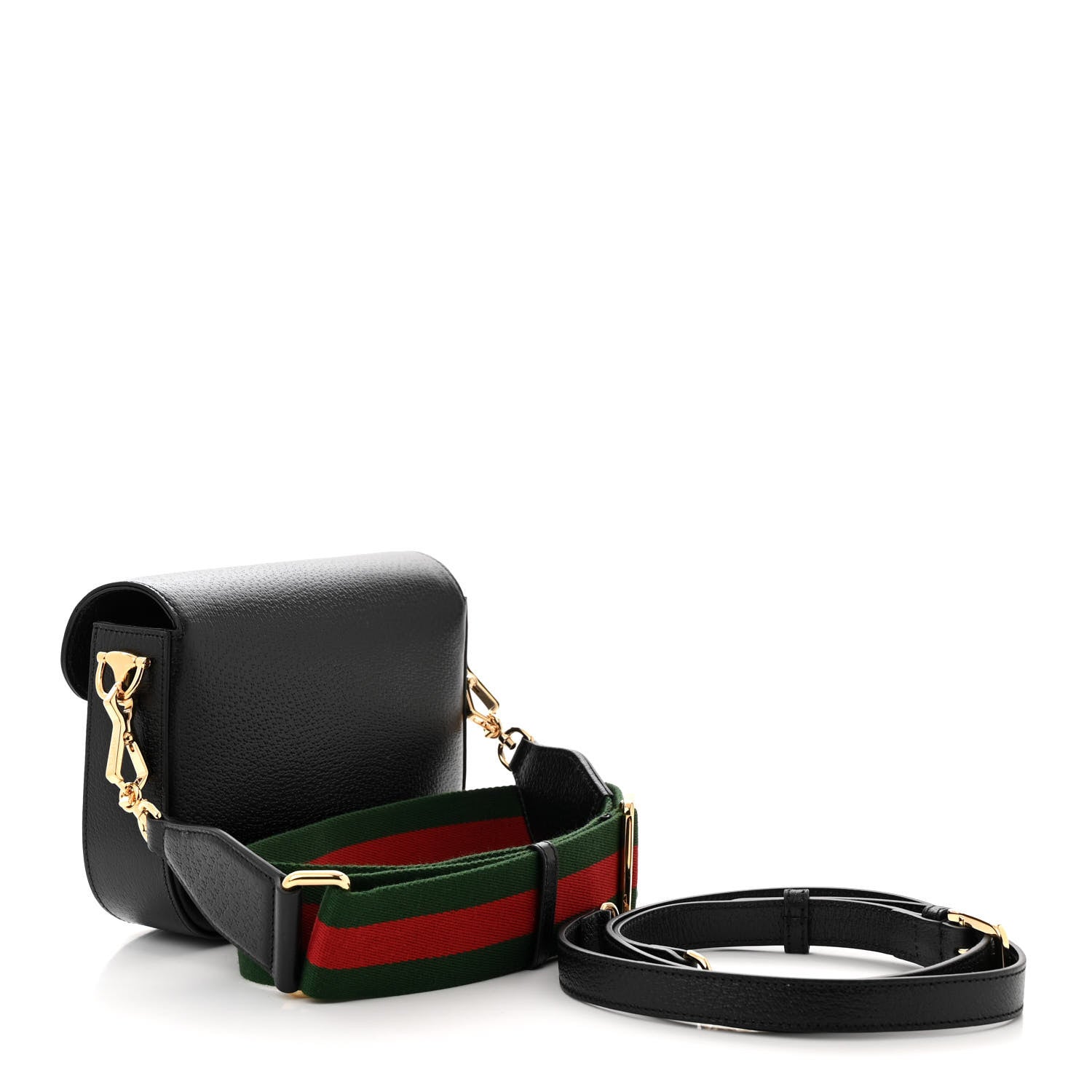 Gucci X ADIDAS Textured Dollar Calfskin Web Trefoil Mini Horsebit 1955 Shoulder Bag Black Off White 3 of 10