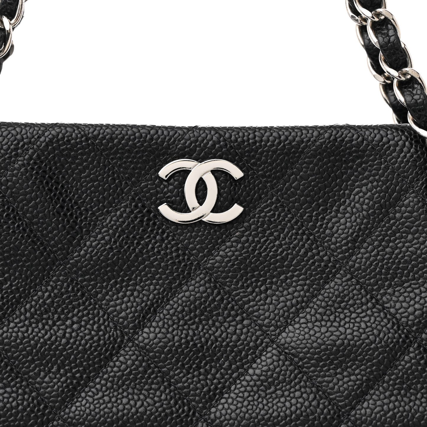 Caviar Quilted Small Shopping Tote Black