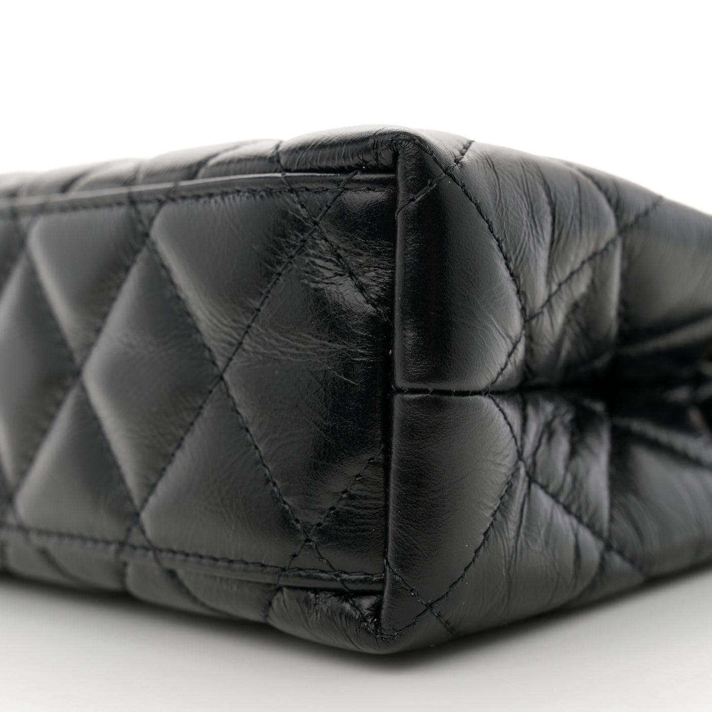 Shiny Aged Calfskin Quilted Nano Kelly Shopper Black