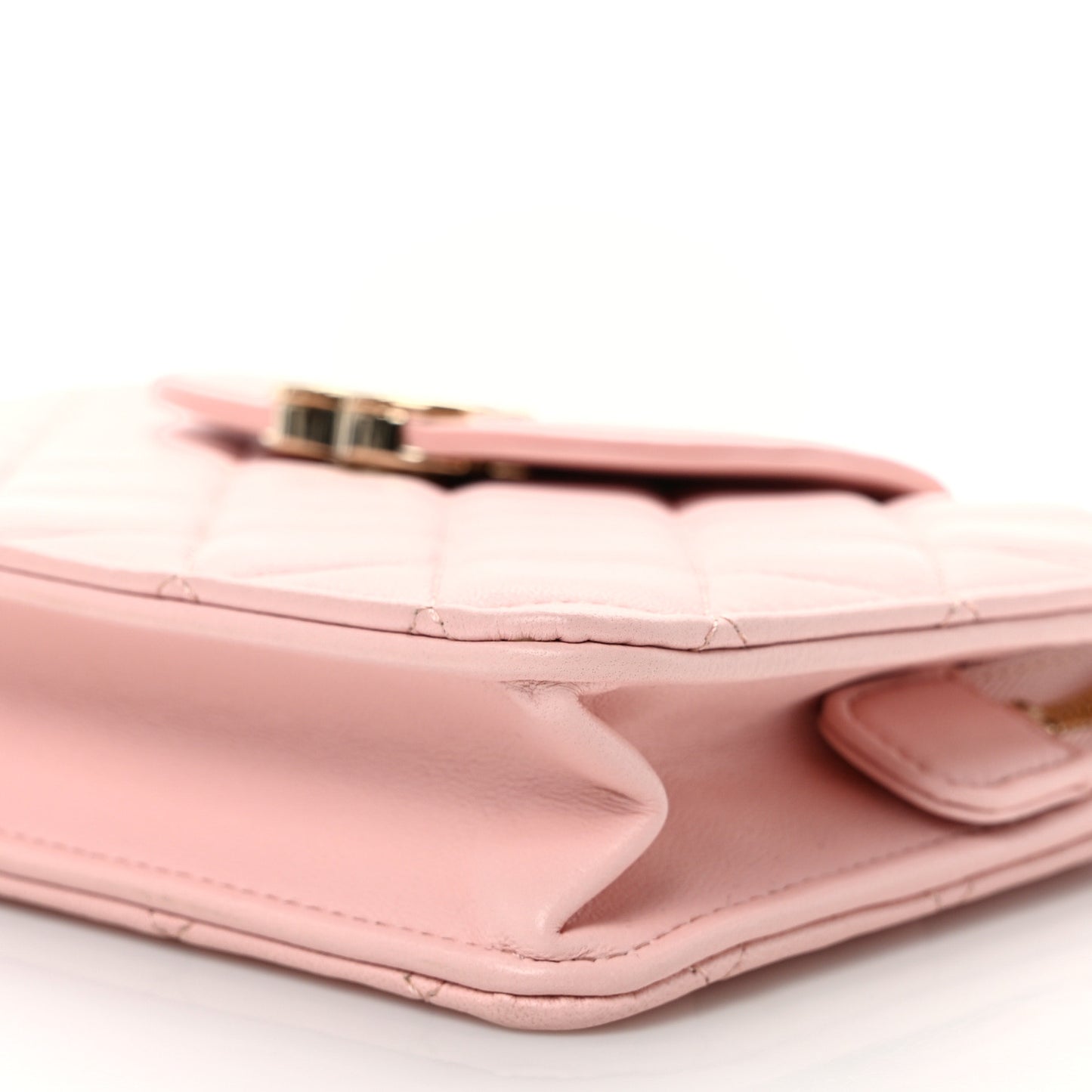 Lambskin Quilted CC Pouch Wristlet Pink