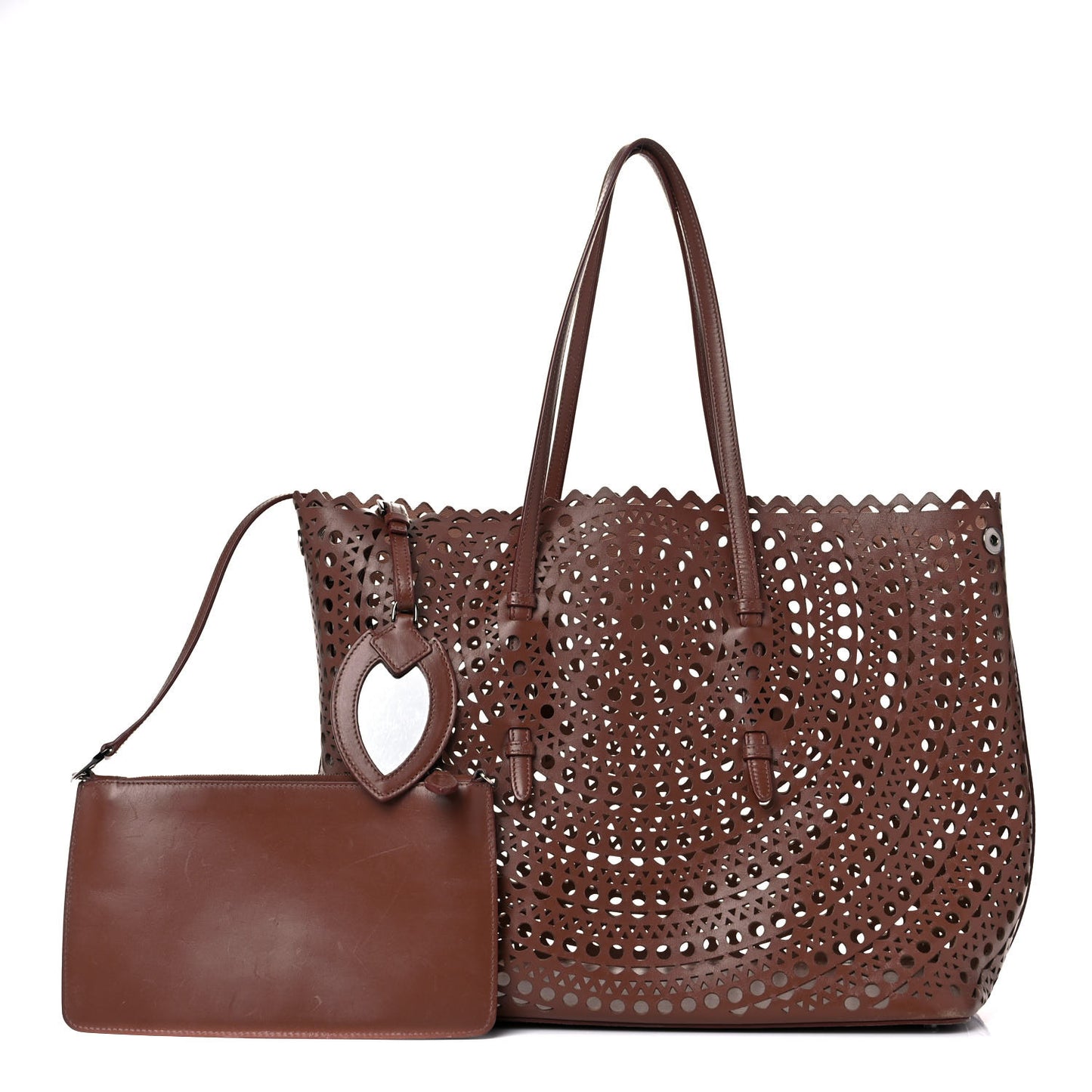 Calfskin Laser Cut Mina 32 Bag Brown